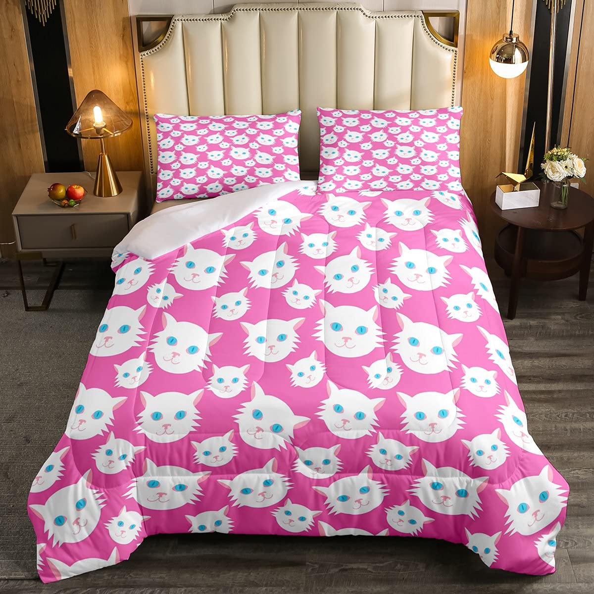 Soft Microfiber Cat Pattern Comforter Set - Full Size Pink Duvet Cover for Kids Room Decor | Cute Animal Bedding for Boys & Girls | Perfect for Children's Bedrooms, Dorm Rooms & Cozy Pet-Themed Spaces