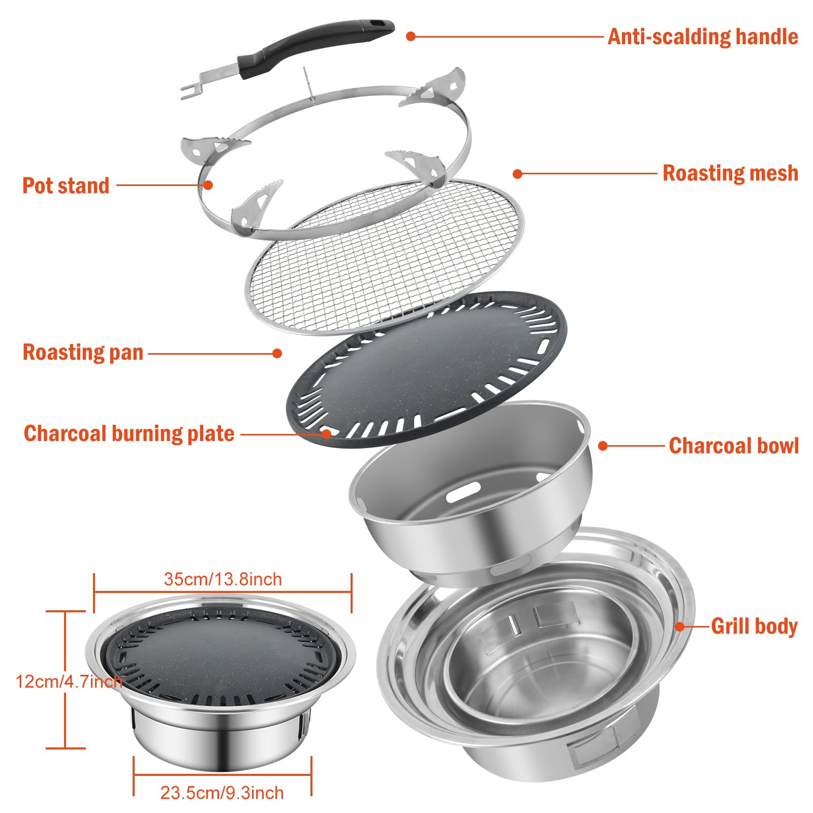 Portable Korean BBQ Grill - Non-Stick Round Charcoal Stove for Camping & Picnics