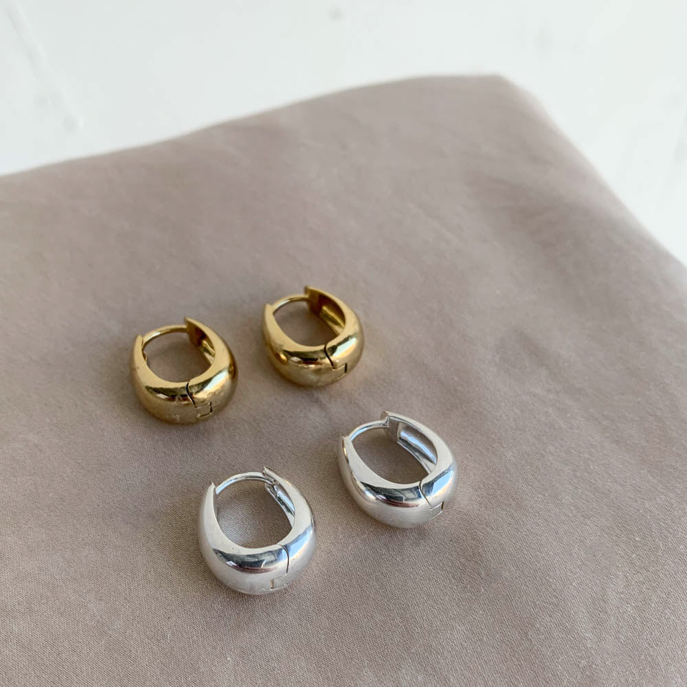 Silver Dome Huggie Hoop Earrings for Women - Minimalist Cartilage Ear Cuffs for Everyday Wear & Special Occasions