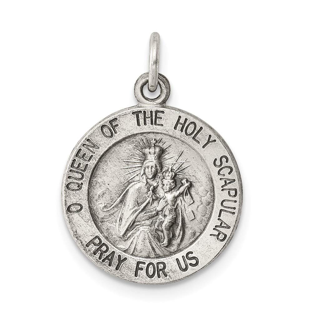 Jewels By Lux Sterling Silver Queen of the Holy Scapular Medal - Elegant Religious Jewelry for Women, Perfect for Daily Wear, Gifts & Devotional Use