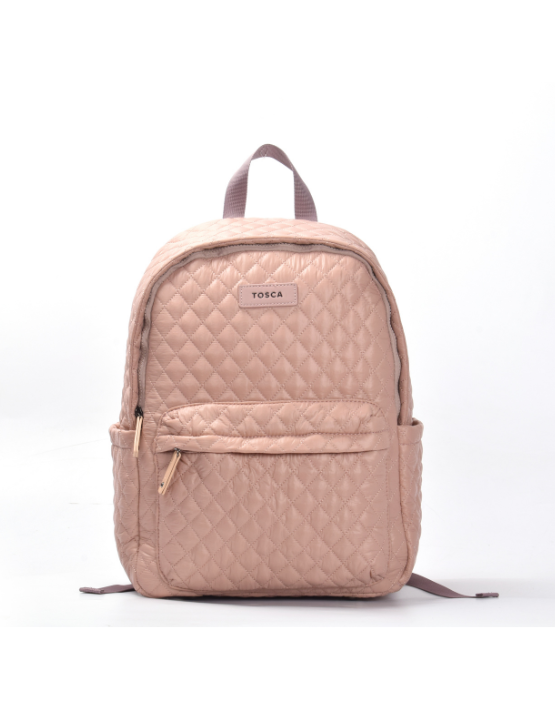 Tosca MET981 Metro Fashion Quilted 15-inch Laptop Backpack for Women & Men - Lightweight Water-Resistant School College Travel Bag - Mauve Pink for Work, Commuting, Business Trips & Daily Use