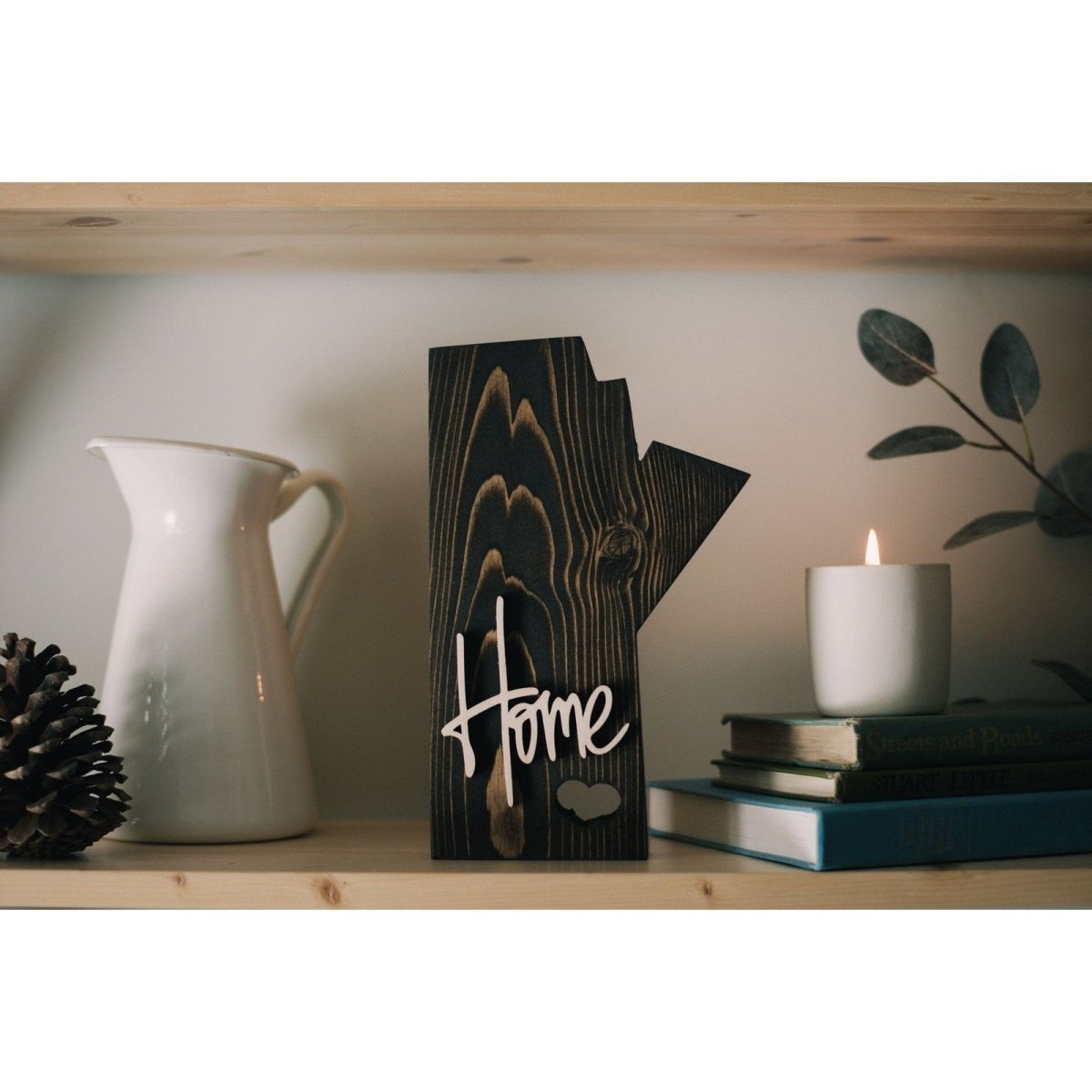 Huron Woodwork Manitoba Block - Premium Wooden Home Decor for Living Room, Bedroom & Office - Handcrafted Rustic Wood Block for Shelf, Table & Wall Display