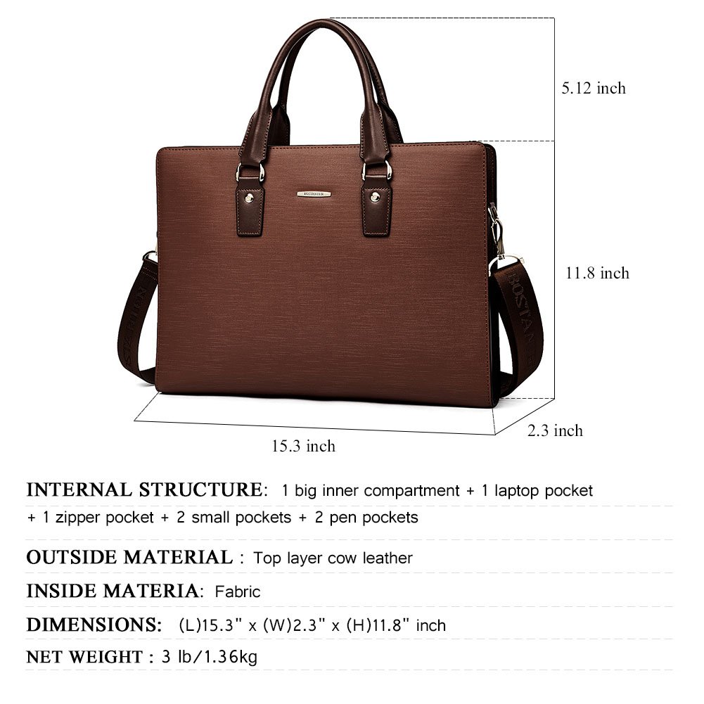 BOSTANTEN Genuine Leather Slim Laptop Briefcase for Men & Women - Professional Business Bag for Lawyers, Office Work, and Business Travel