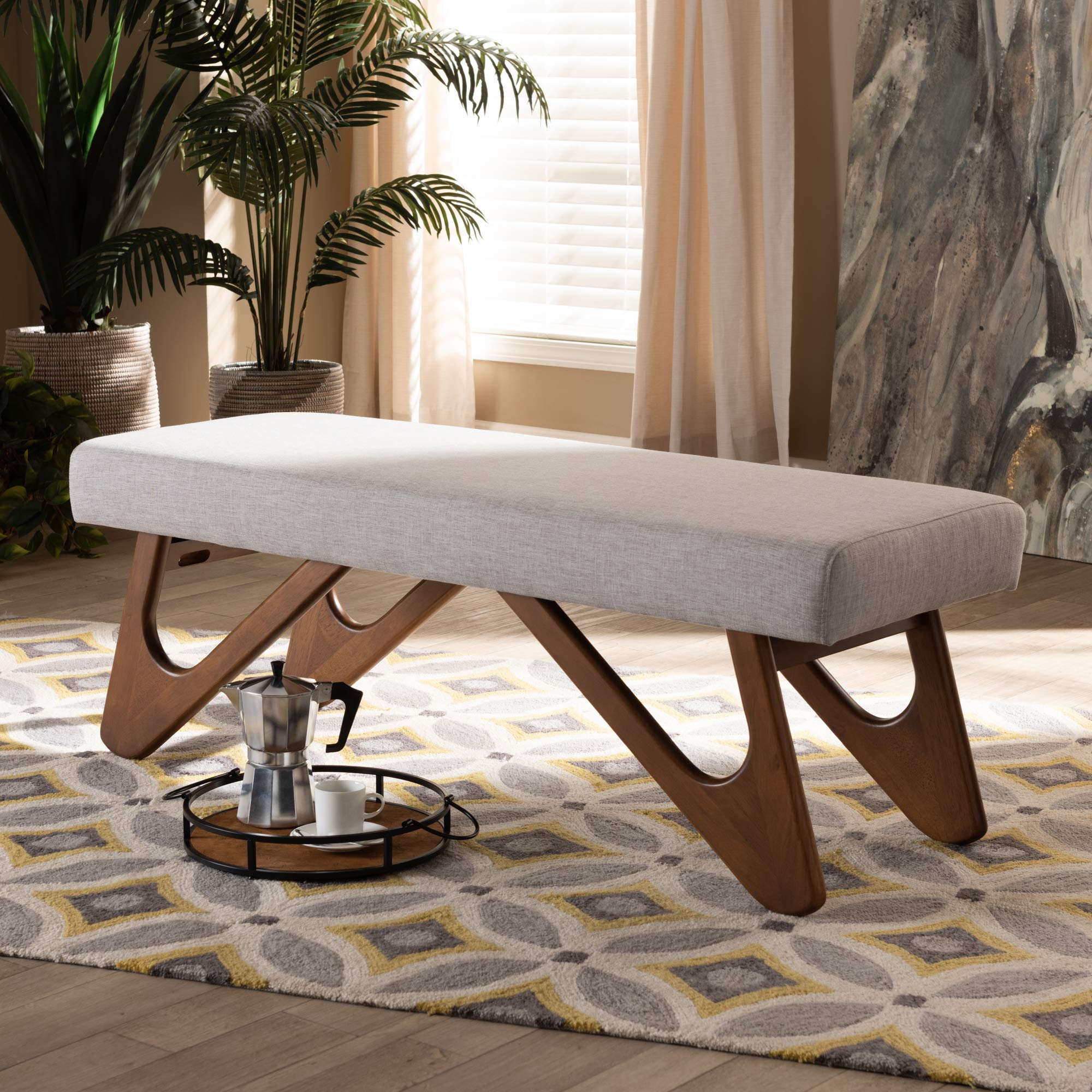 Baxton Studio Modern Upholstered Bench & Banquette - Greyish Beige - Perfect for Entryway, Bedroom, or Dining Room Seating
