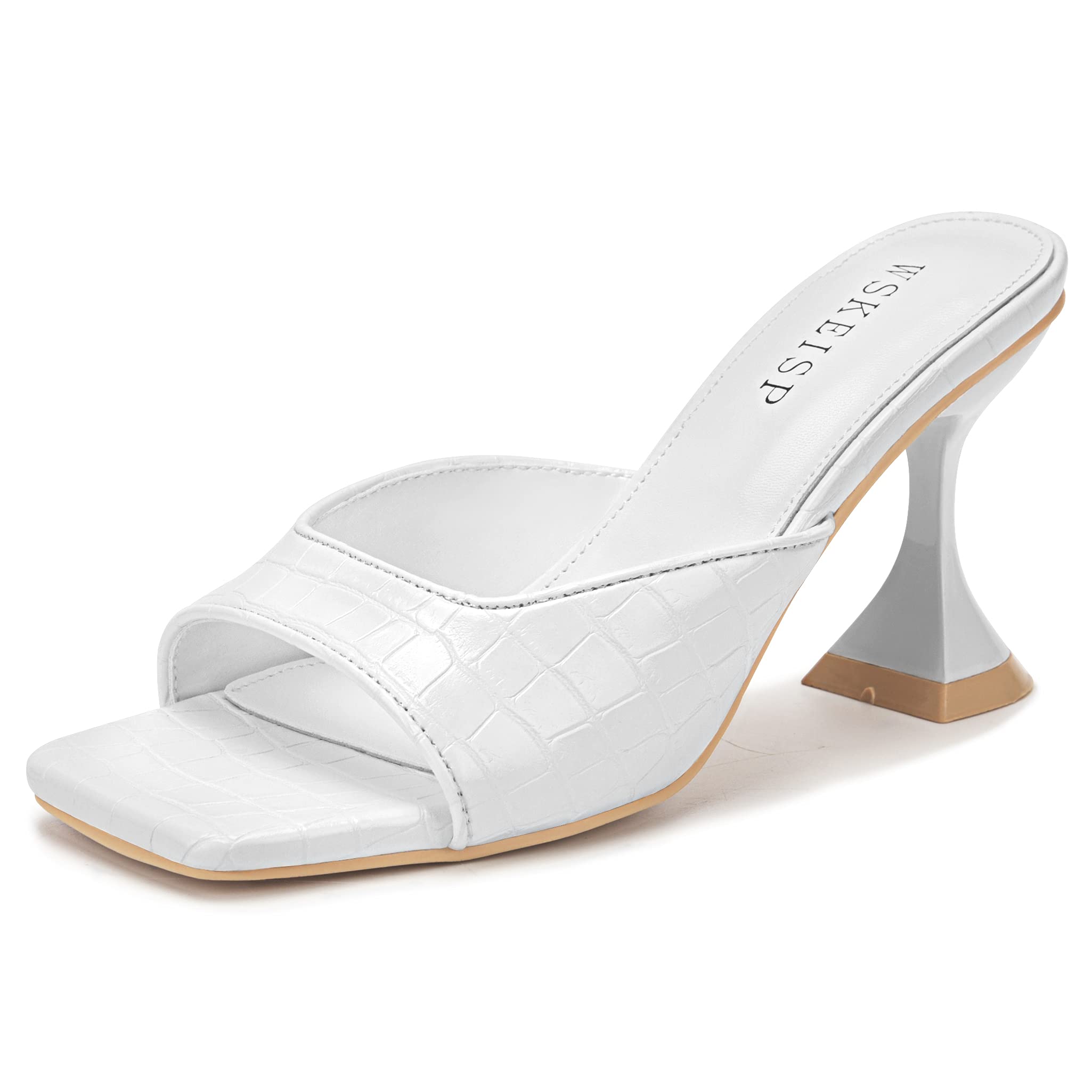 WSKEISP Women's Kitten Heel Sandals - Square Open Toe Slip-On Mules with Backless Design for Wedding, Party & Dress Occasions | Comfortable Fashion Heels for Women