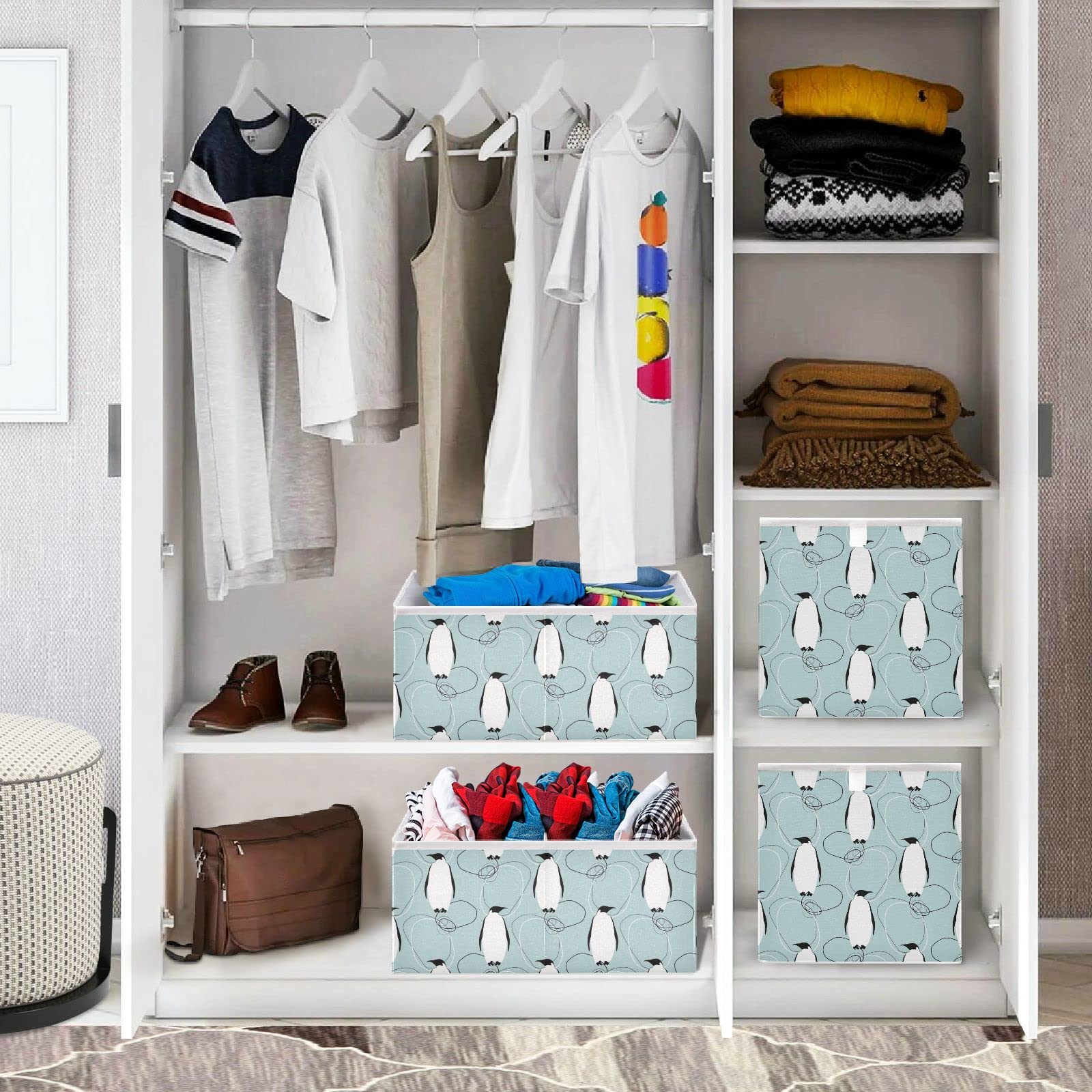 Penguin Fabric Storage Bin - Collapsible Waterproof Organizer for Toys & Clothes | Home & Office Use