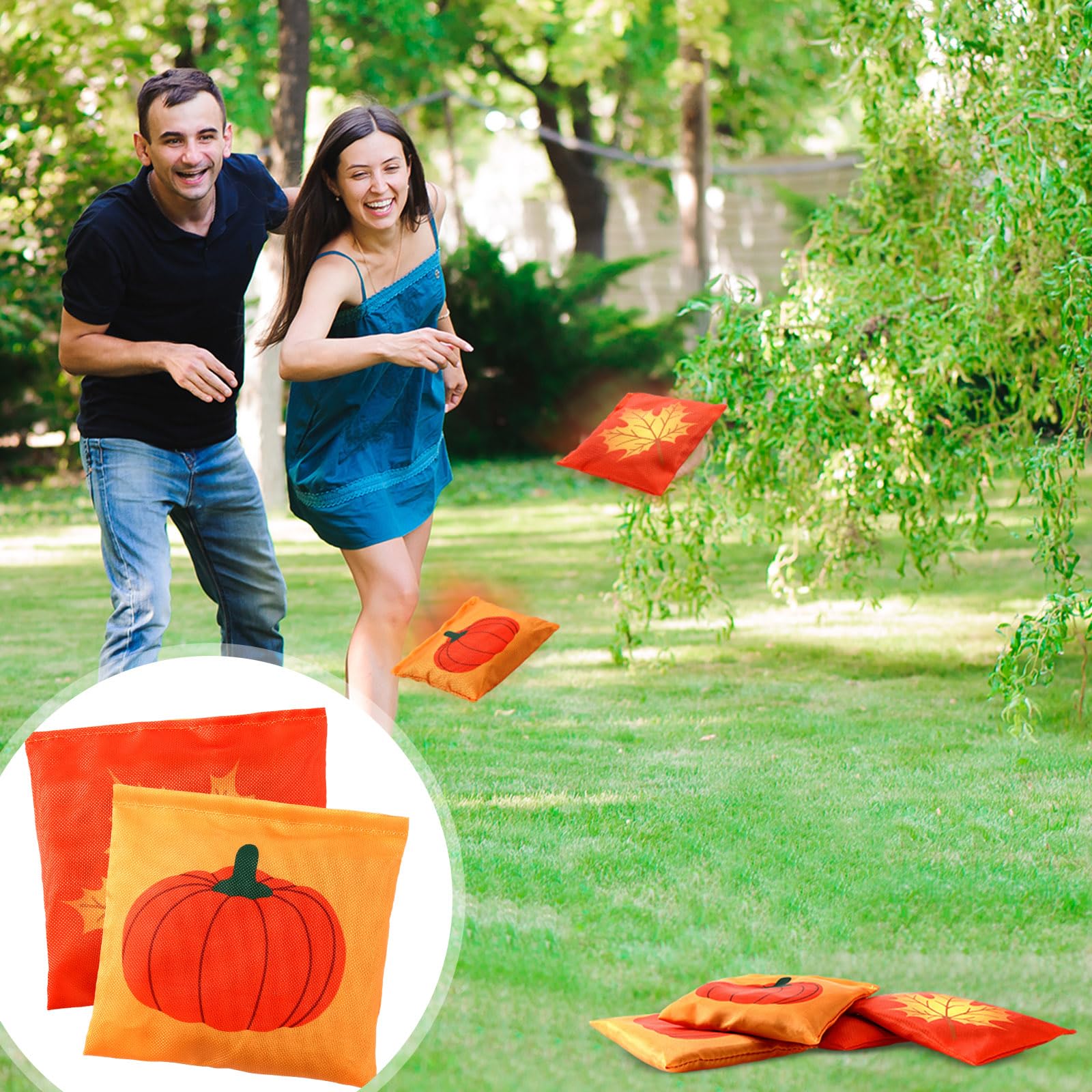 12 Pack Thanksgiving Bean Bags Set - Halloween Pumpkin & Maple Leaf Cornhole Toss Game Bags for Christmas Parties, Outdoor Yard Games, and Holiday Festivities (Durable Tossing Bags for Adults & Kids)