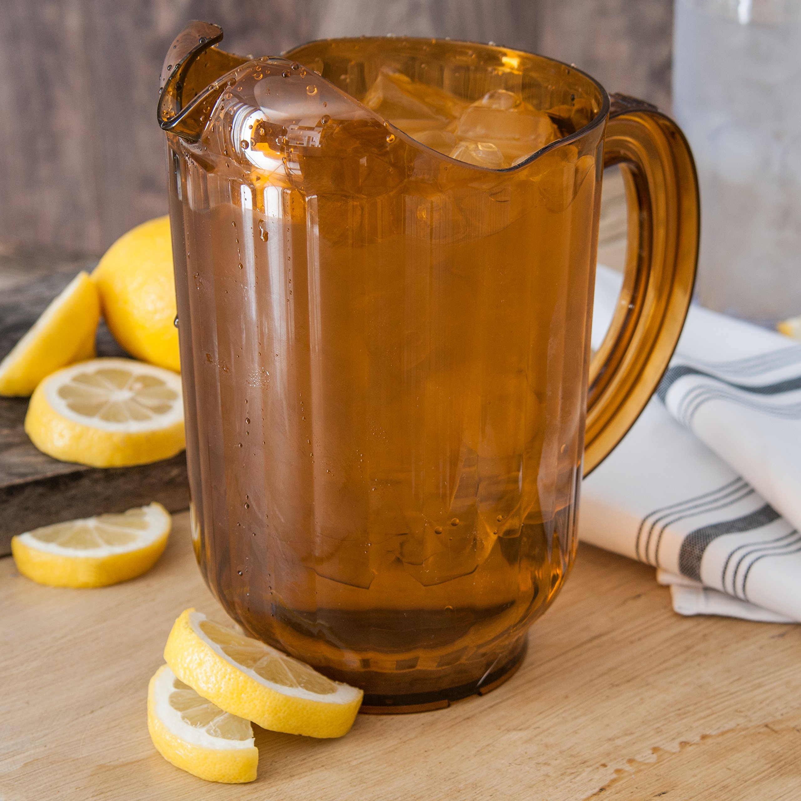 Carlisle Versapour 60 oz Clear Plastic Pitcher - Durable Amber Tall Pitcher for Restaurants, Catering & Commercial Kitchens | Perfect for Serving Beverages, Iced Tea, Lemonade & Water
