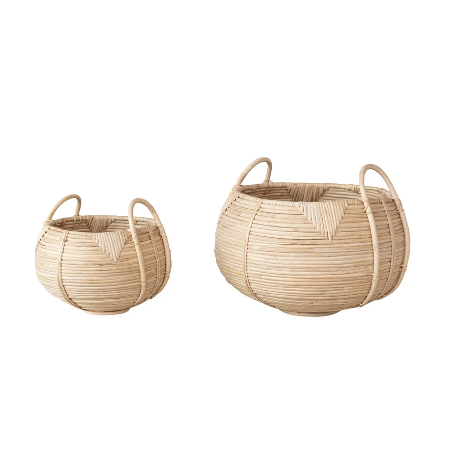 Round Rattan Basket - Natural Woven Storage Bin for Home Decor, Organizing Blankets, Toys & Laundry | Perfect for Living Room, Bedroom & Nursery