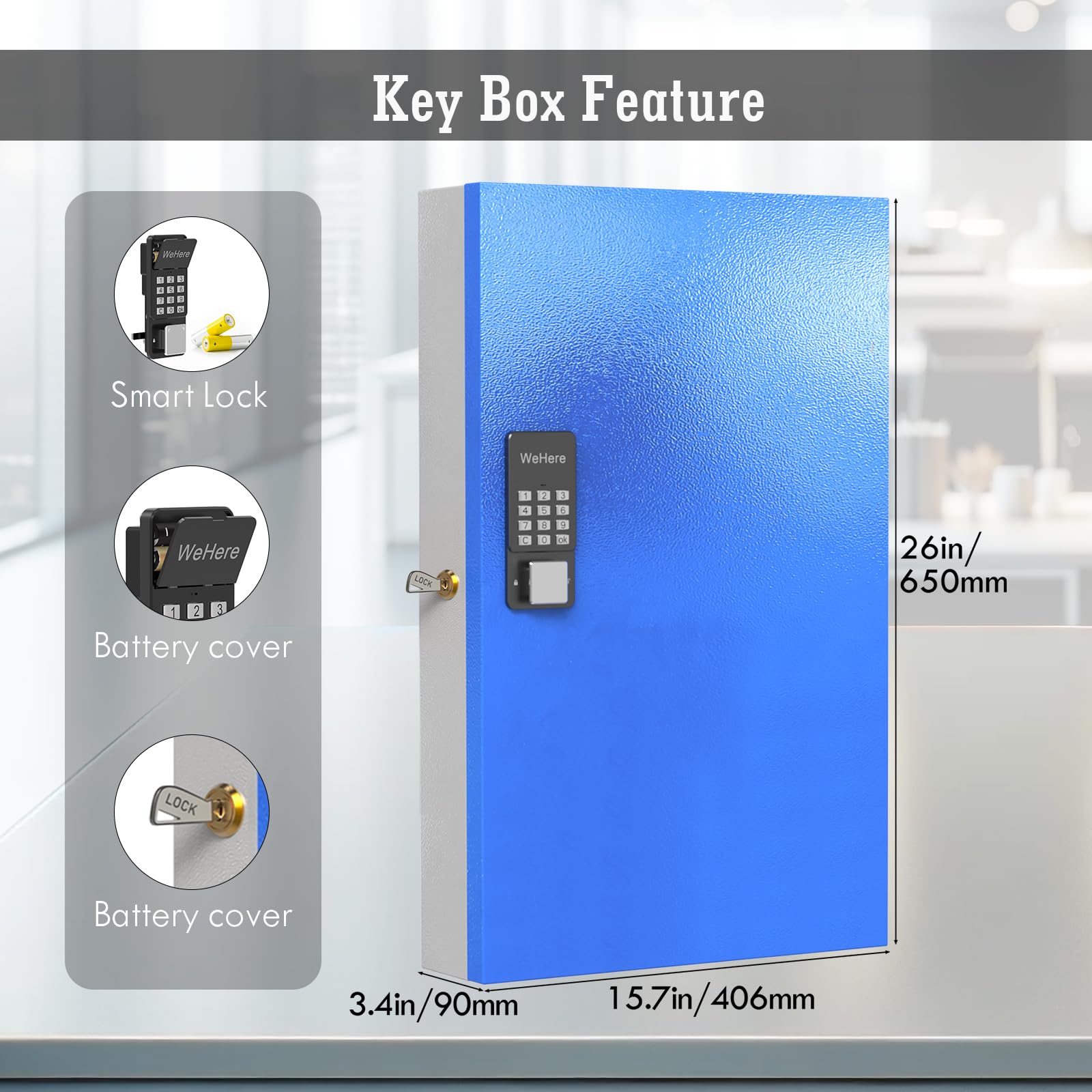 WeHere 96 Key Lock Box Wall Mount - Smart Key Cabinet with Bluetooth, Wi-Fi, One-Time Password & Fixed Code Unlock | Key Organizer Box for Car Dealers, Hotels, Offices & Real Estate Key Management | Perfect for Property Access Control & Secure Key Storage