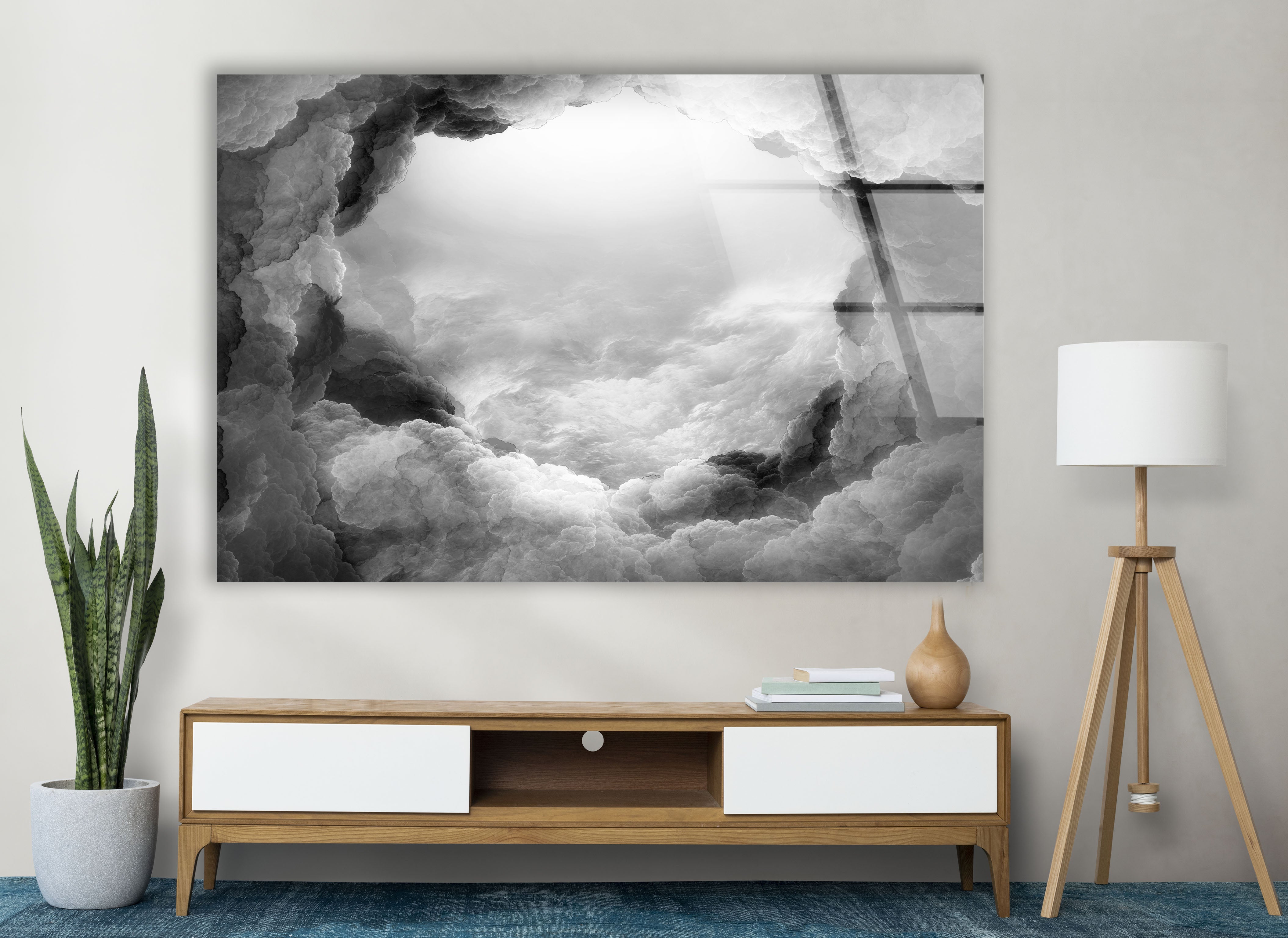 Black and White Cloud Wall Art - Dreamy Abstract Glass Print Decor for Living Room, Bedroom & Office | Modern Home Decor & Unique Gift Idea