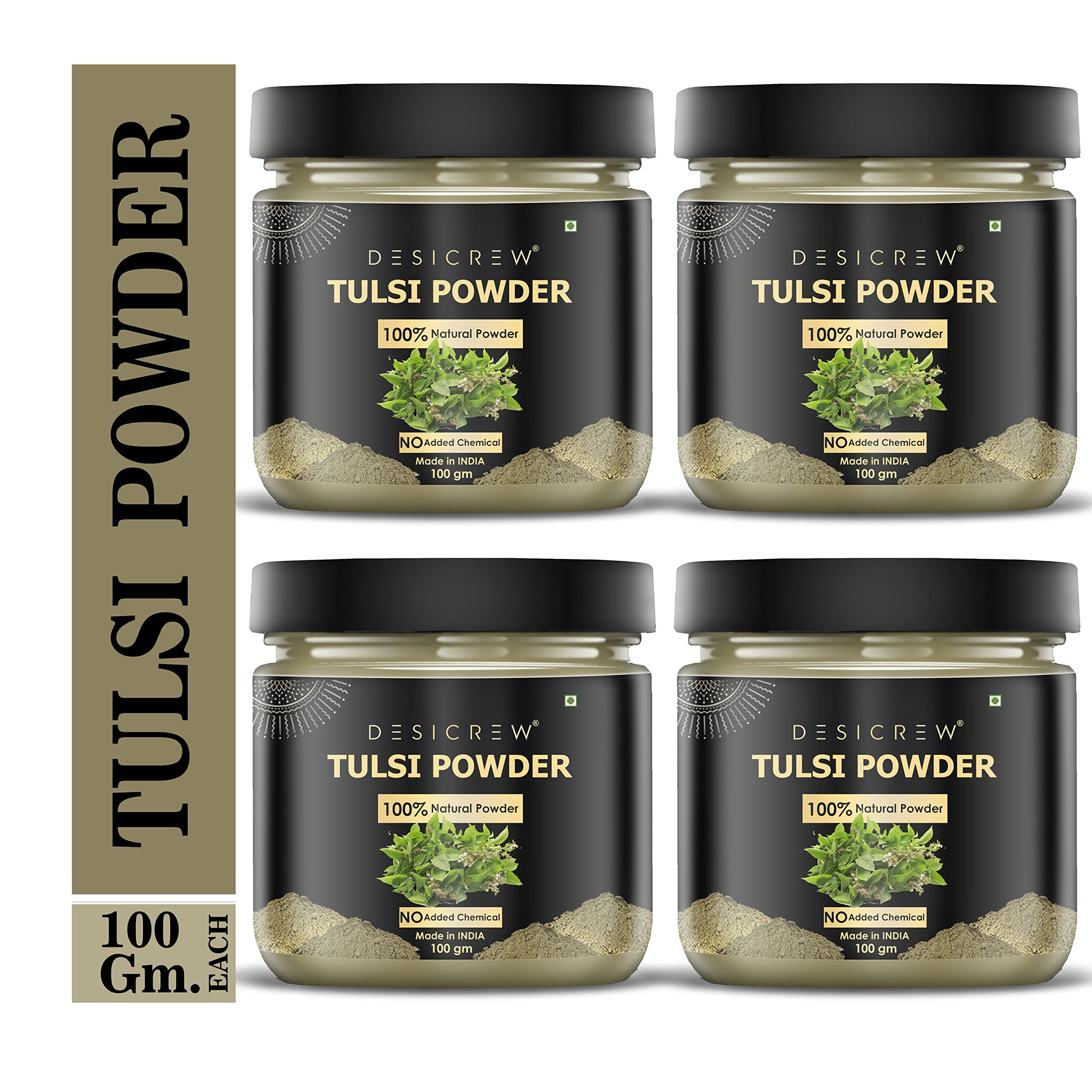Organic Tulsi Powder 100% Natural - Holy Basil Powder for Face Mask, Hair Growth & Skin Care | USDA Certified | 100g (Pack of 2 Jars, Total 200g) | Perfect for DIY Beauty Treatments & Ayurvedic Remedies