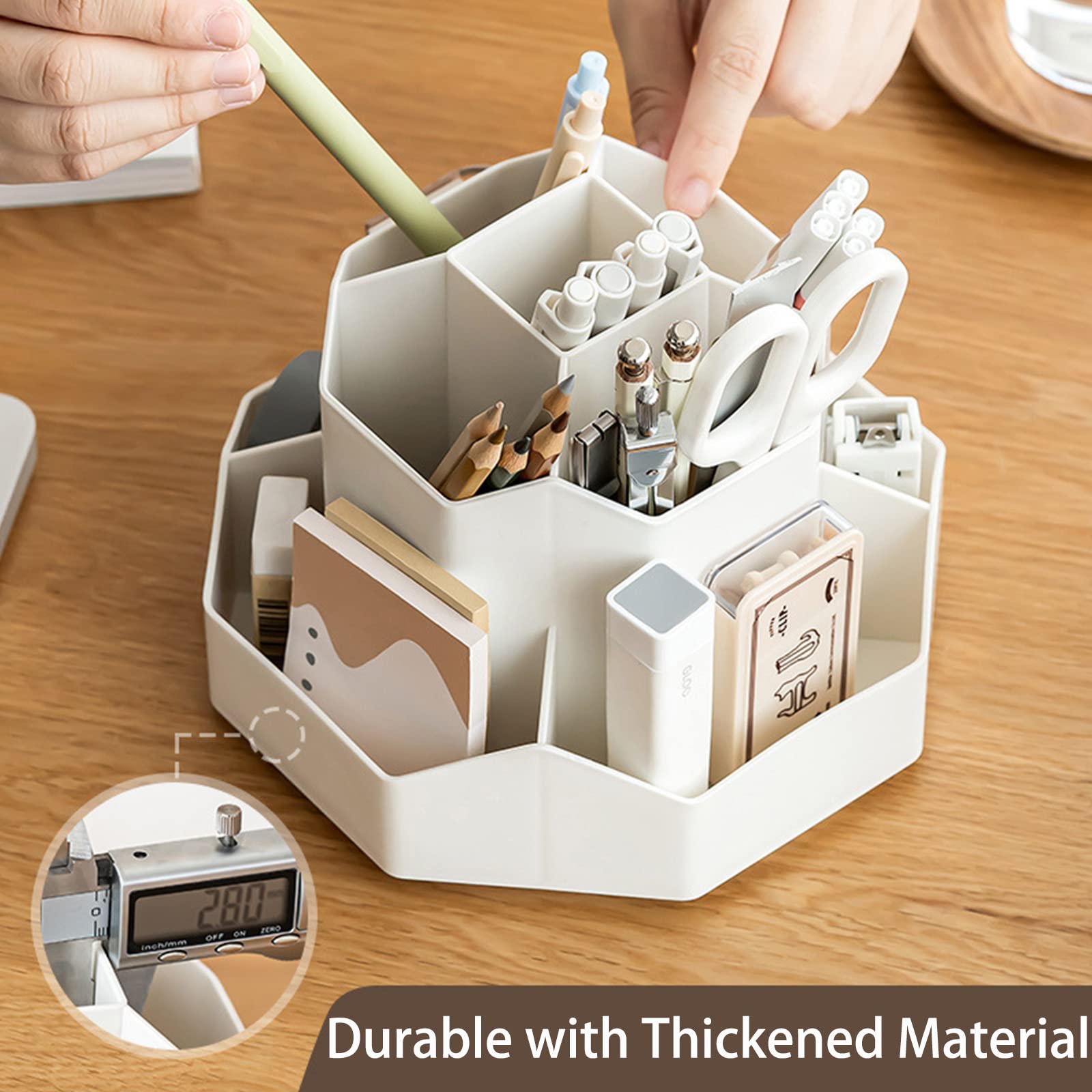 360° Rotating 9-Slot Pencil Pen Holder for Desk - Beige Office & Home Organizer for Stationery, Art Supplies | Perfect for School, Work & Crafting