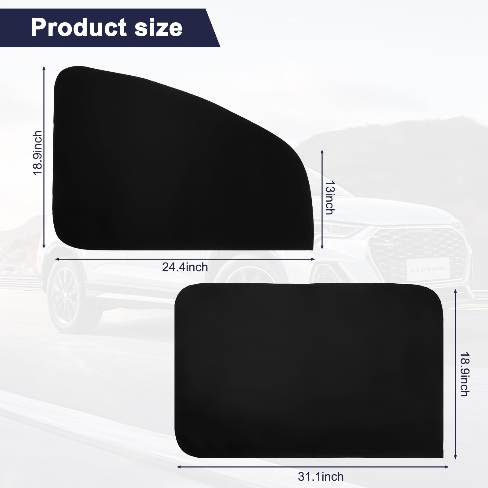Ovege Magnetic Car Side Window Sun Shade - 2pcs Front Seat Suction Curtains for UV Protection & Privacy | Perfect for Summer Driving, Road Trips, and Baby Safety