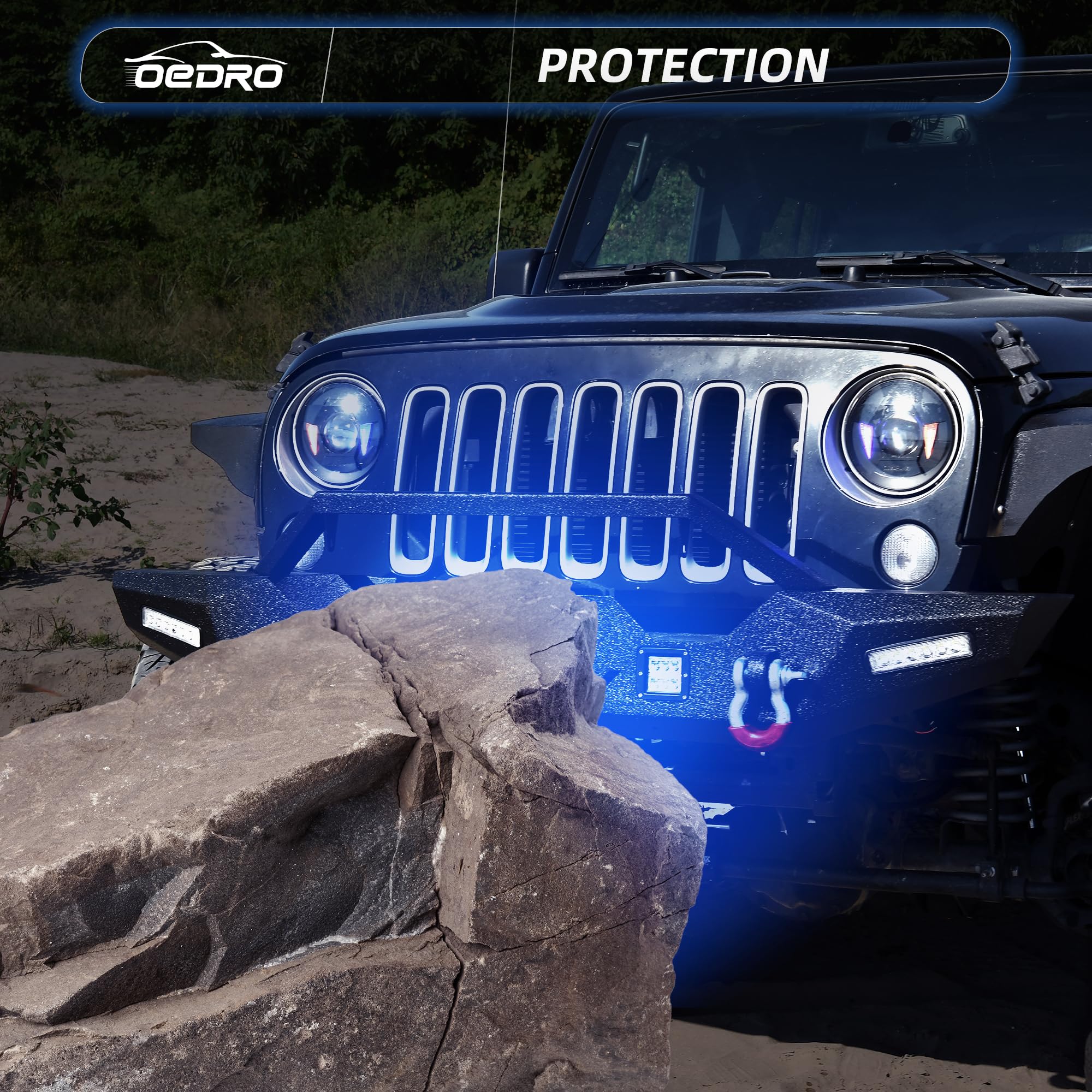 OEDRO Heavy Duty Front Bumper with Winch Plate & LED Lights for 2007-2018 Jeep Wrangler JK & Unlimited - Rock Crawler Off-Road Bumper with D-Rings for Trail Riding, Overlanding & 4x4 Adventures