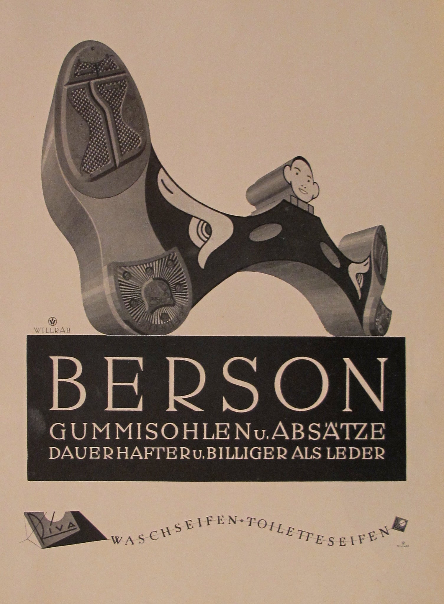 1923 Austrian Art Deco Poster - Vintage Berson Rubber Soles Willrab Advertisement | Perfect for Home Decor, Office Wall Art & Vintage Collectors