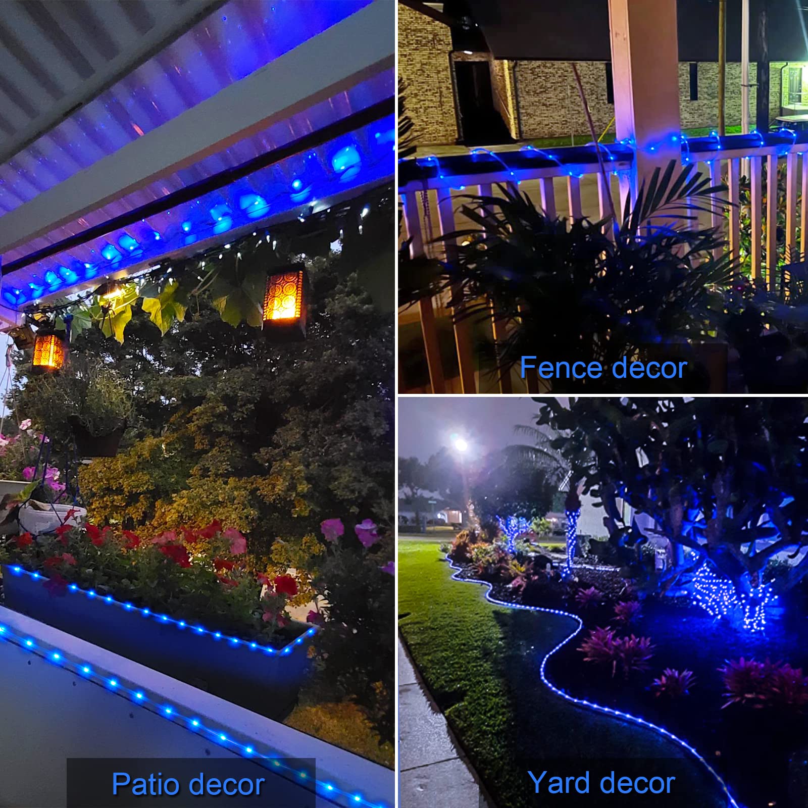 JMEXSUSS 120 LED Solar Rope Lights - 39.4ft Waterproof Outdoor Solar String Lights with 8 Lighting Modes for Garden, Fence, Patio, Pool, Deck - Perfect for Halloween, Christmas, Parties & Backyard Decor (Blue)