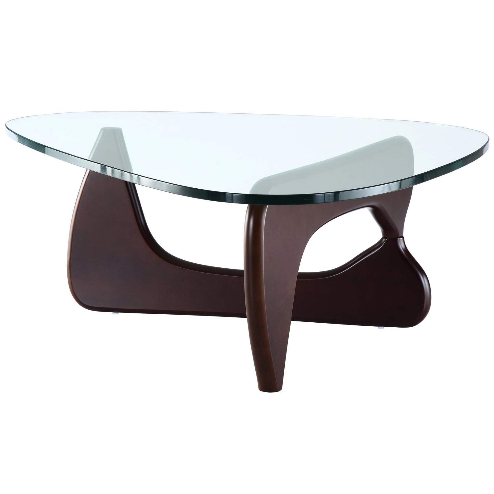 Premium Dark Walnut Triangle Coffee Table with Glass Top - Perfect for Modern Living Rooms and Compact Spaces