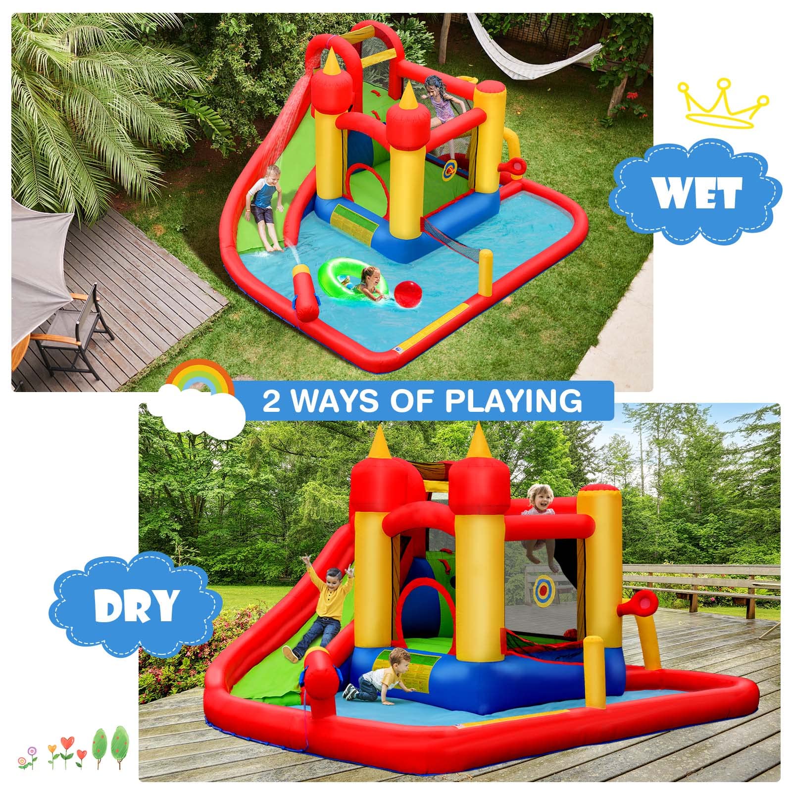 **HONEY JOY 7-in-1 Inflatable Water Slide & Bounce House for Kids & Adults – Giant Blow Up Water Park with Splash Pool – Outdoor Backyard Summer Fun (Blower Not Included) – Perfect for Birthday Parties, Family Gatherings, and Summer Water Play**