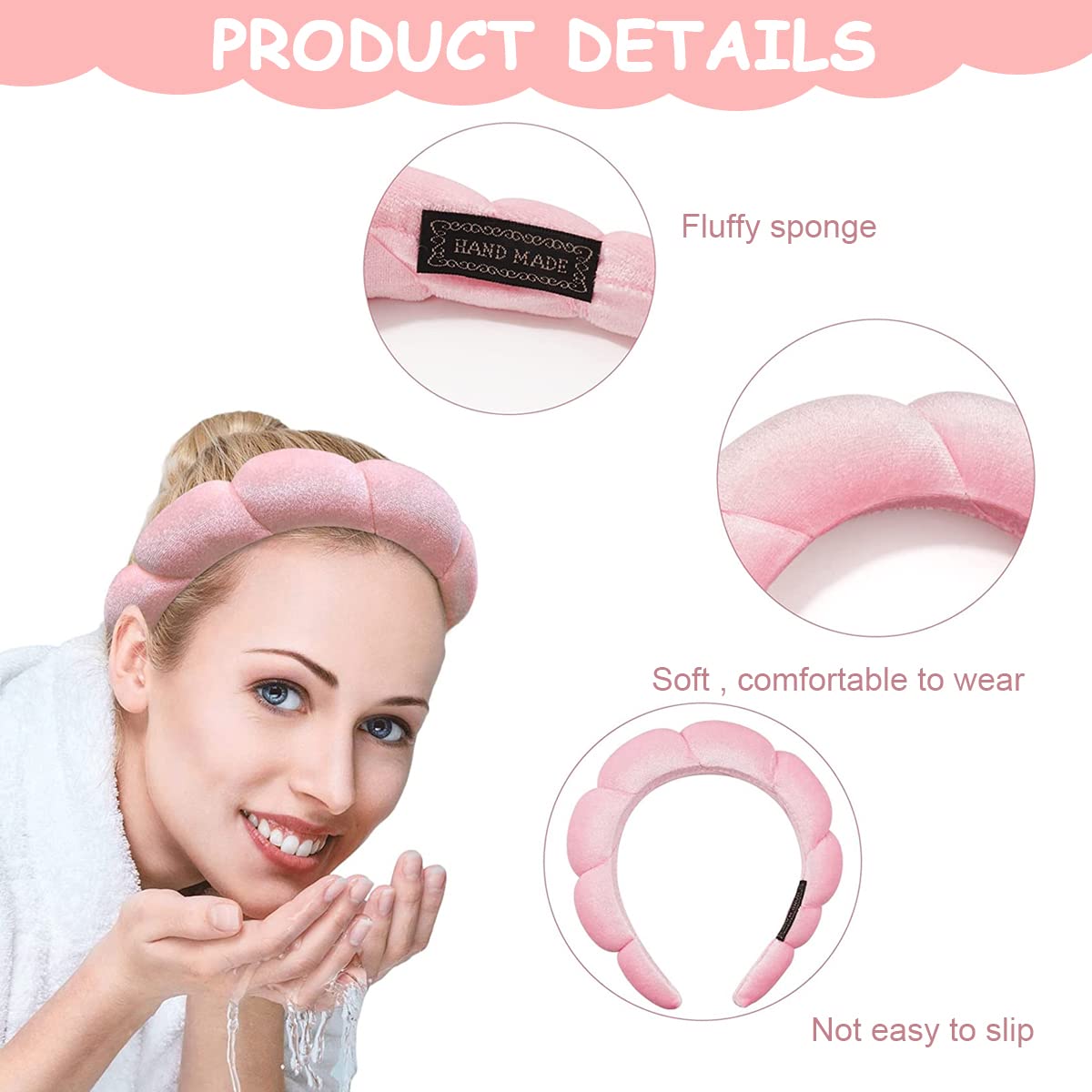 MAYCREATE® Soft Sponge Spa Headband for Women & Girls - Non-Slip Makeup Hairband for Washing Face, Shower, Skincare, Beauty Routine - Fashion Cloud Design (Pink) - Perfect for Facial Cleansing, Bathing & Relaxation