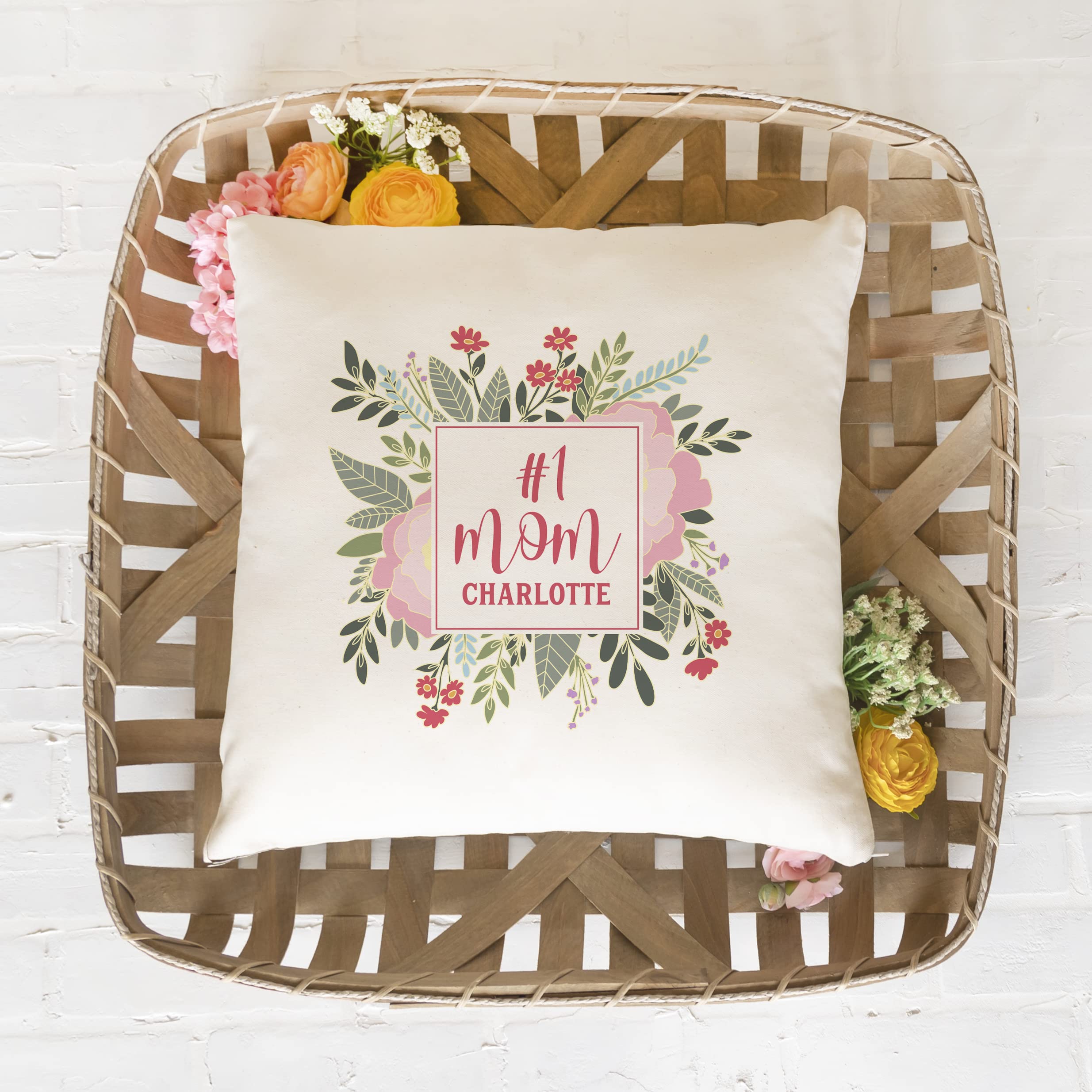 #1 Mom Personalized Throw Pillow Cover 18x18 - Birthday Gift for Mom | Home Decor