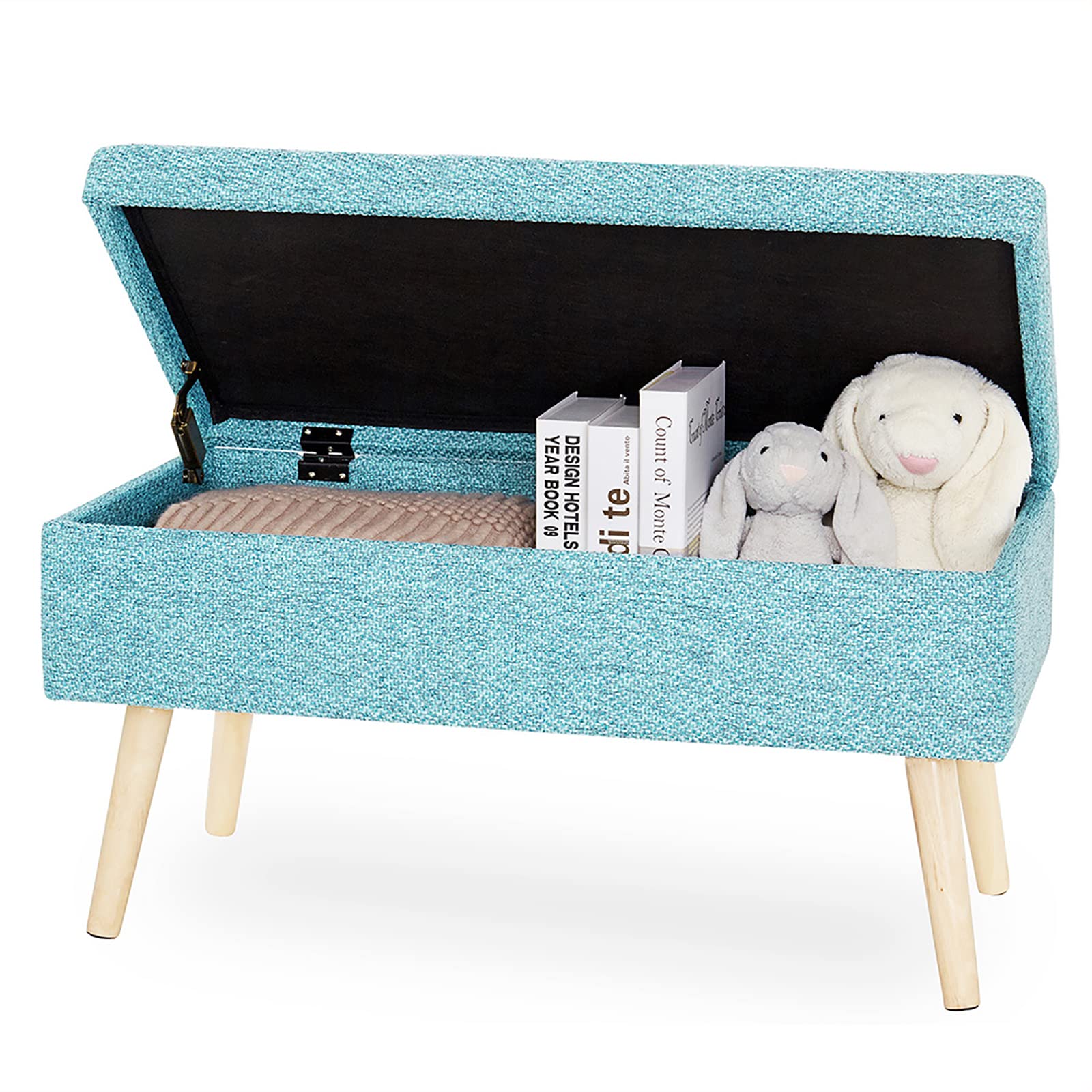 Modern Storage Ottoman Bench with Cotton Linen Upholstery - Multifunctional Sofa Bench, End of Bed Seat (Blue, 80x39.5x42cm / 31x16x17inch) - Perfect for Living Room, Bedroom & Entryway Storage Solutions