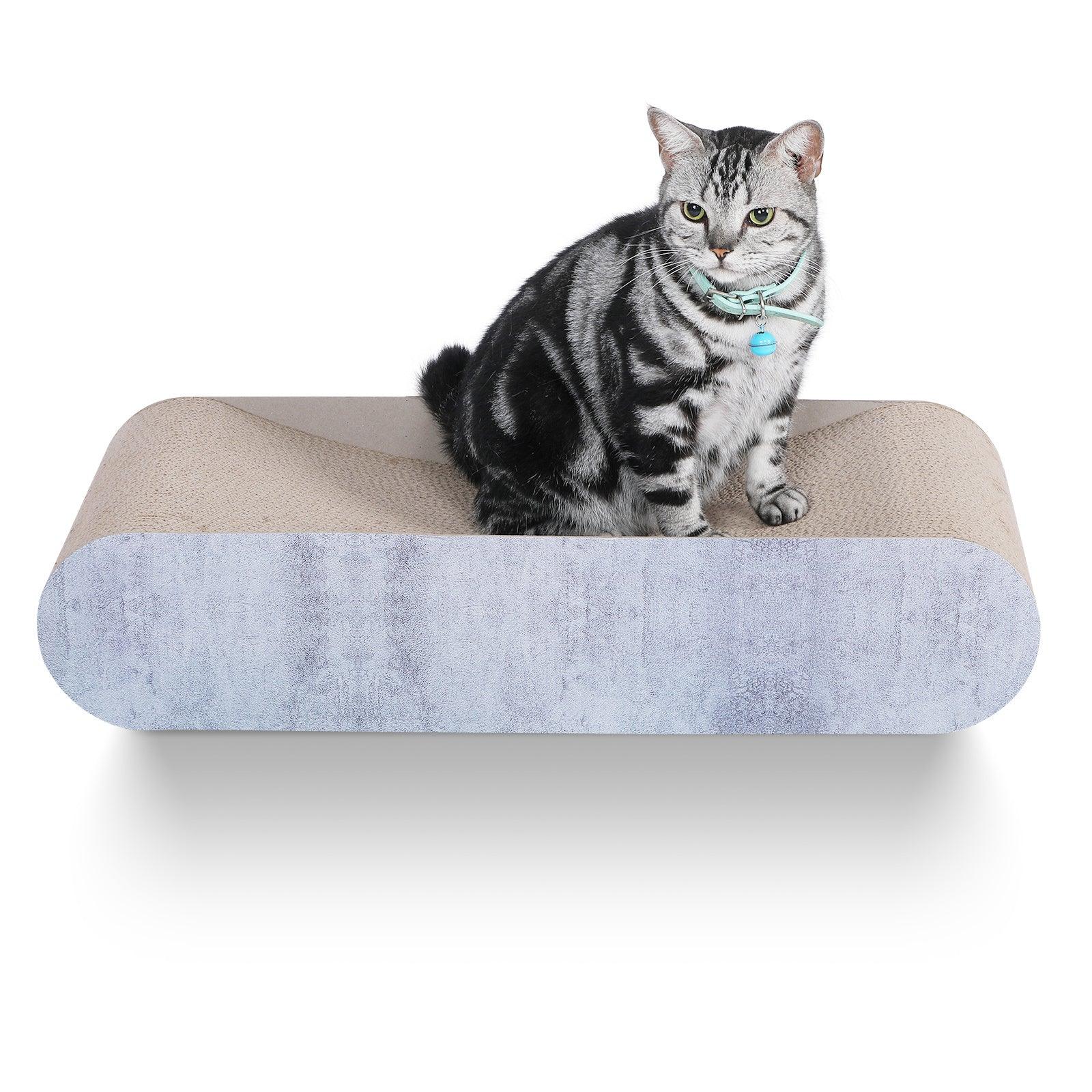 Premium Cat Scratcher Lounge Bed - Durable Bone-Shaped Cardboard Scratching Pad for Cats | Recyclable & Reversible Furniture Protector | Grey Pet Accessory for Home, Office & Playtime