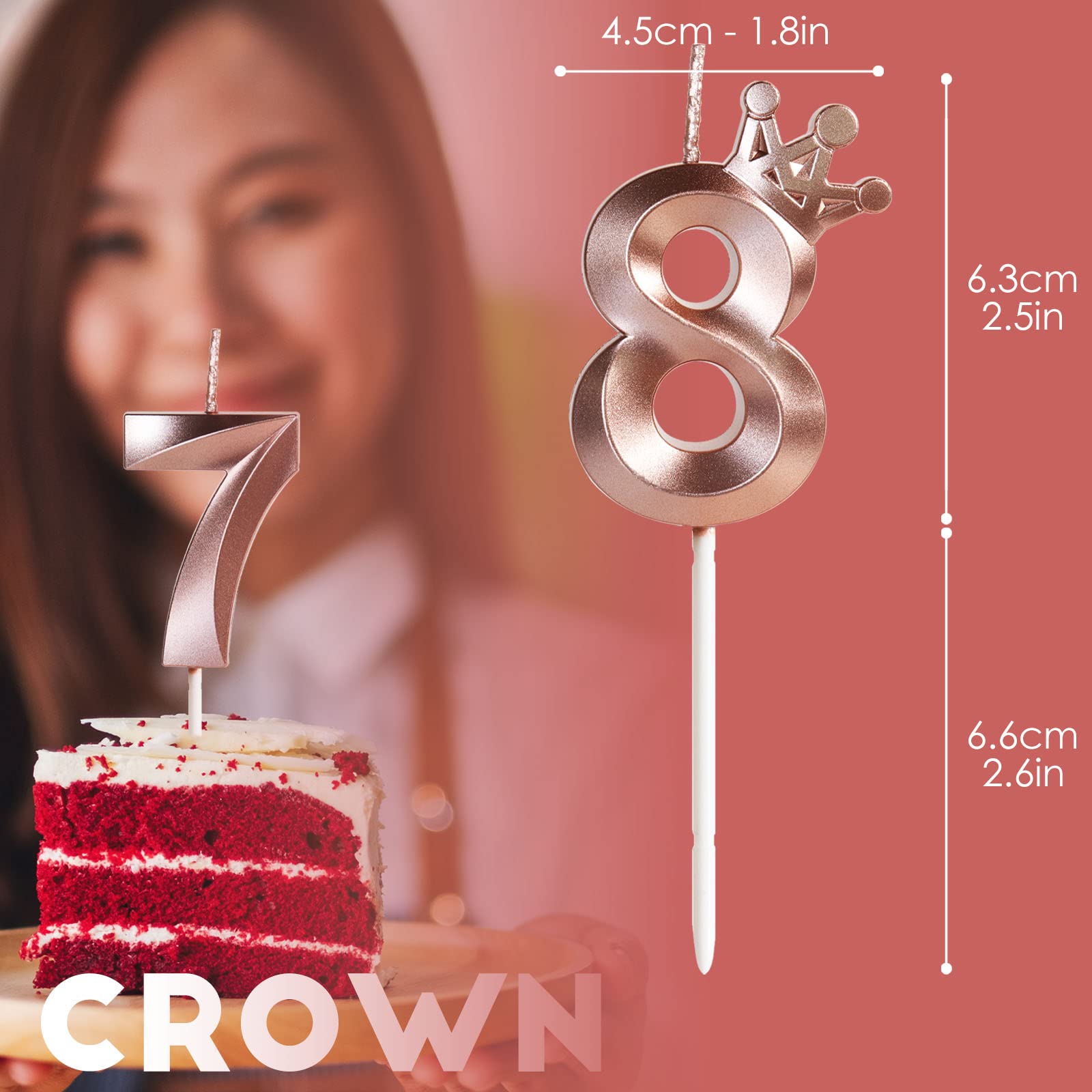 10th Birthday Cake Candles - Rose Gold Number 10 Candles with 3D Crown Topper for Girls, Women & Pet Birthdays | Perfect for Birthday Parties, Weddings & Anniversary Celebrations | Cake Decorations & Party Supplies