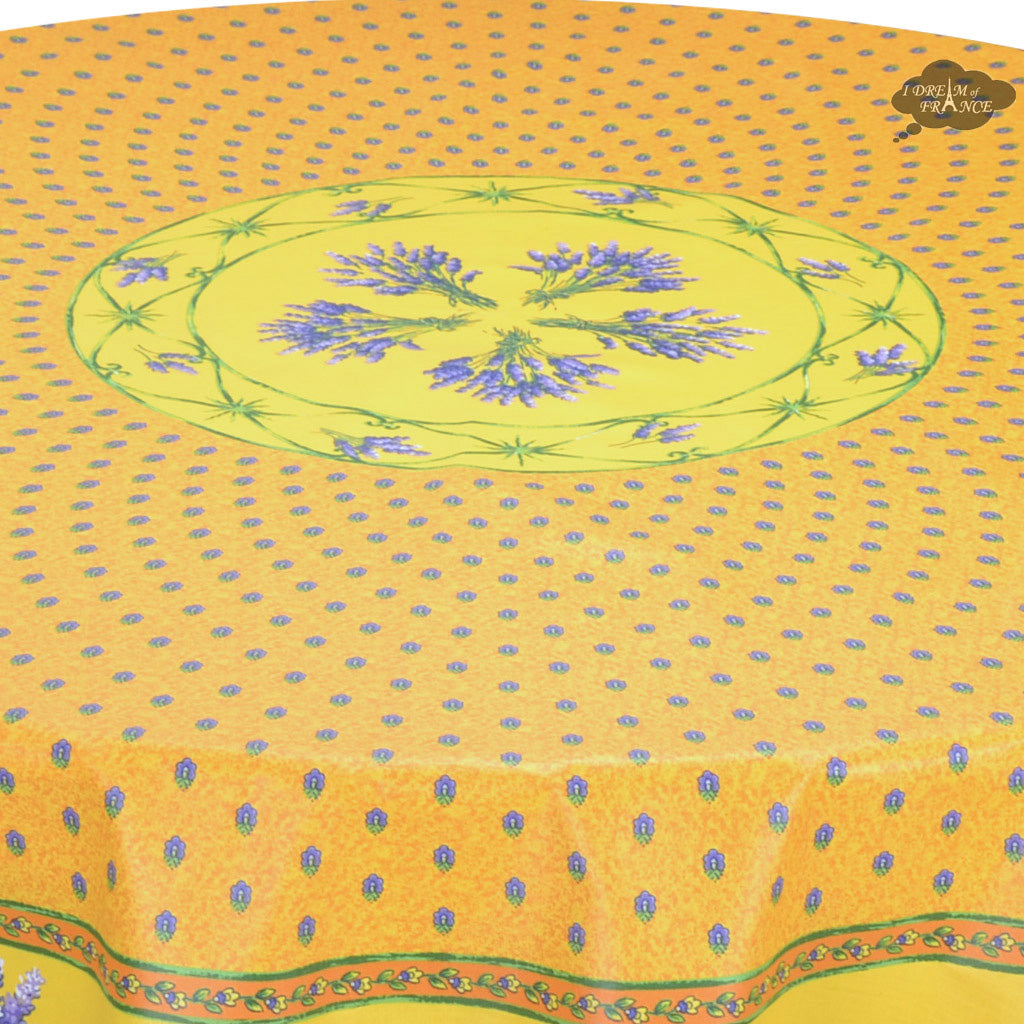 70 Round Lavender Yellow Acrylic Coated Cotton Provence Tablecloths by Le Cluny - Perfect for French Country Dining, Outdoor Picnics & Rustic Weddings