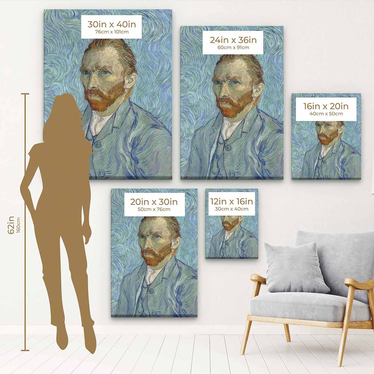 Van Gogh Blue Portrait Wall Art Canvas Print - Premium Home Decor for Living Room, Bedroom & Office