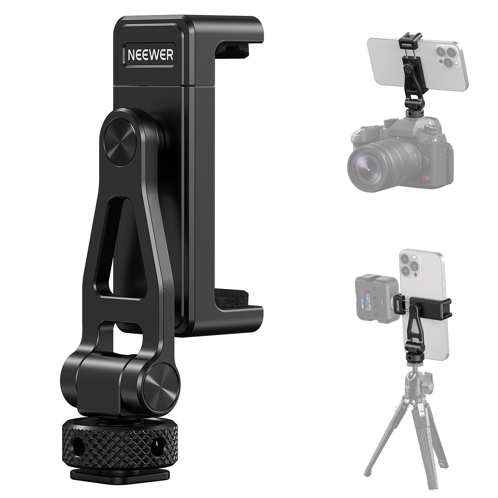 Neewer Adjustable Metal Phone Tripod Mount with Cold Shoe & 1/4