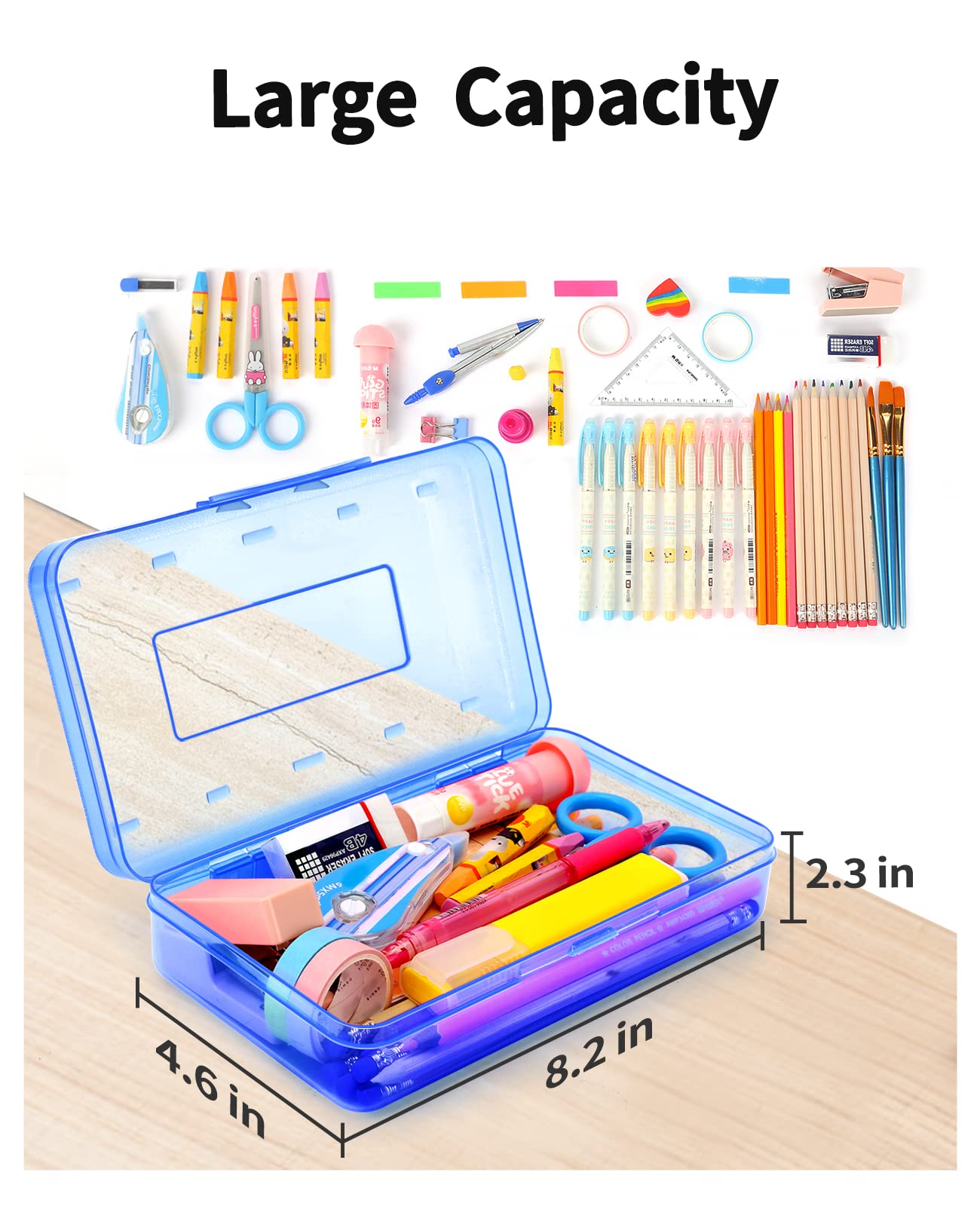 Sooez 6 Pack Clear Plastic Pencil Boxes for School - Hard Stackable Pencil Cases with Lids, Bulk School Supplies Storage for Kids, Crayons & Art Supplies - Perfect for Classroom, Homeschool & Office Organization