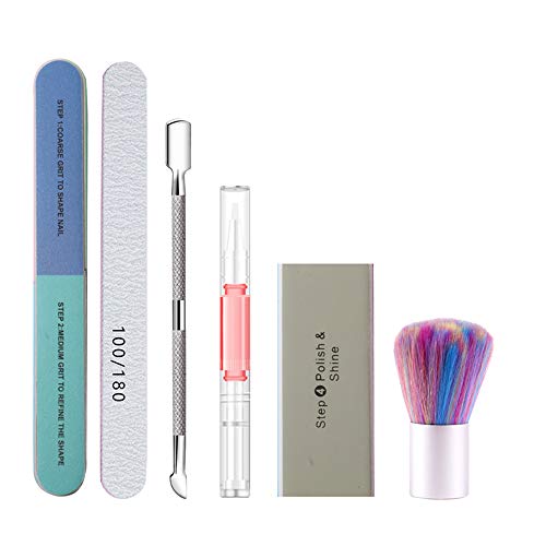 Professional 4-Way Nail Buffer Block Set with Nail File, Dust Brush, Cuticle Pusher & Oil Pen - Complete Nail Care Kit for Salon & Home Manicures