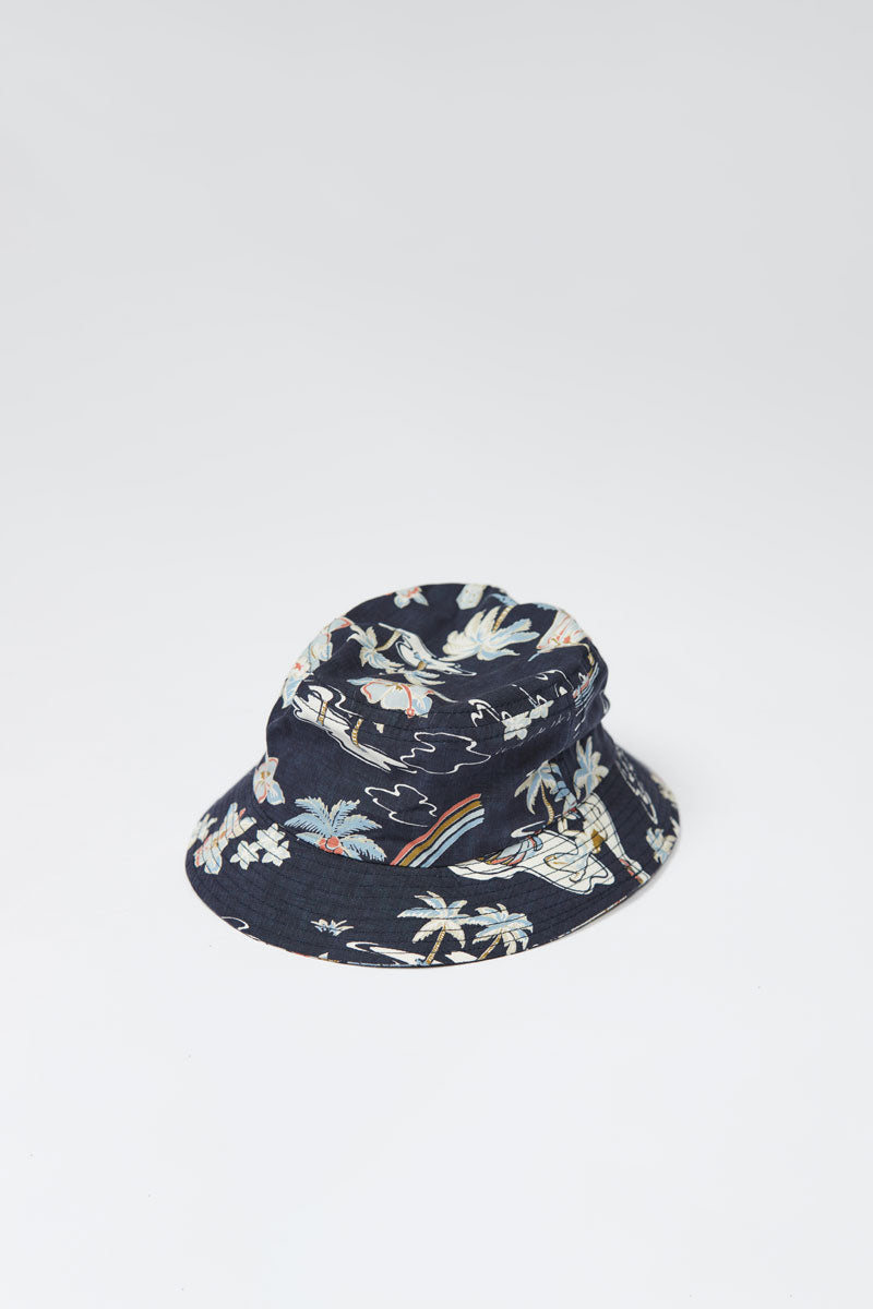 Lite Year Hawaiian Bucket Hat Navy - Stylish Sun Protection for Beach, Vacation & Outdoor Activities