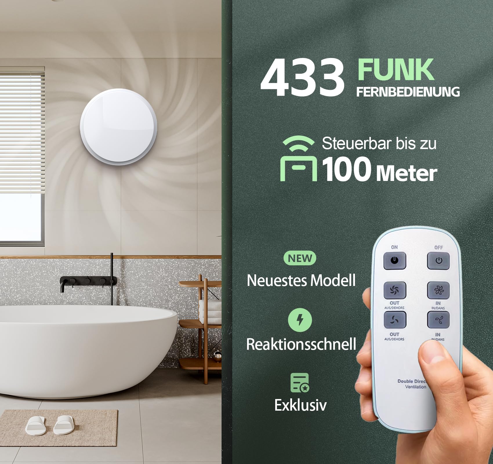 SBONNI 100mm Extractor Fan - Ultra Quiet Bathroom Exhaust Fan with Remote Control, 2 Speed Settings & Dual Airflow Directions - Memory Function, Ceiling/Wall Mount for Bathroom, Kitchen, Toilet - Perfect for Home Ventilation & Odor Removal