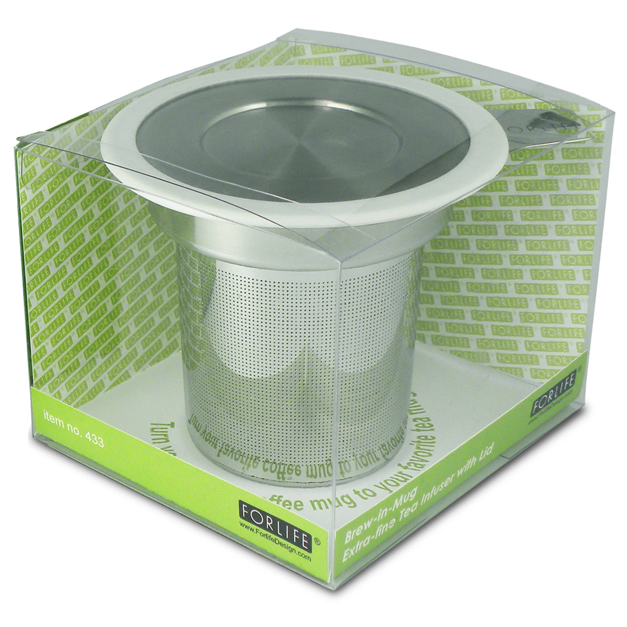 FORLIFE Brew-in-Mug Extra-Fine Tea Infuser with Lid - Premium Stainless Steel Loose Leaf Tea Strainer for Hot & Iced Tea - Perfect for Home, Office, or Travel Use (White)