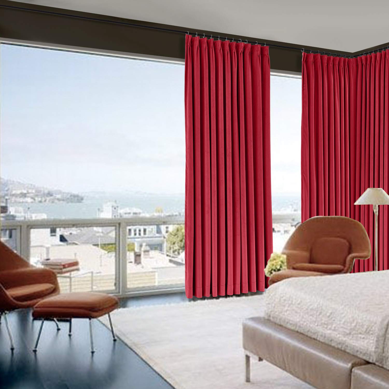 Premium Blackout Pinch Pleat Velvet Curtains - Thermal Insulated Room Darkening Window Drapes for Bedroom & Living Room (Raspberry Red, 120x84 Inches, 1 Panel) - Perfect for Light Control, Privacy & Energy Efficiency