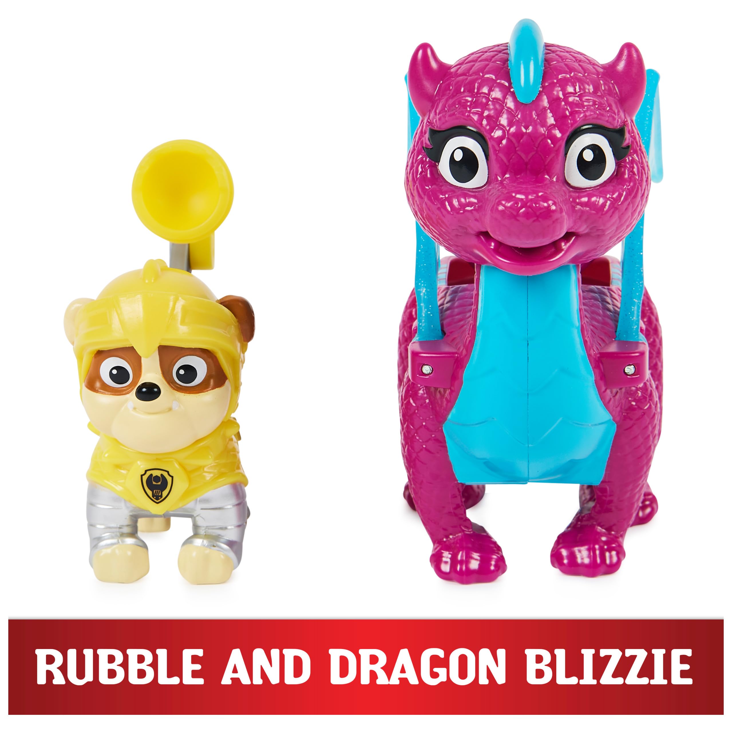 Paw Patrol Rescue Knights Rubble & Dragon Blizzie Action Figure Set - 2 Pack Kids Toy for Boys & Girls Age 3+ | Birthday Gift, Pretend Play, Adventure Role Play
