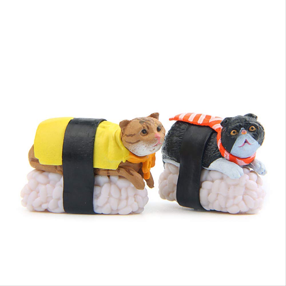 LISAQ Sushi Cat Miniature Figurine Set - 5 Pack Cute Japanese Anime Style Collectible Statues for DIY Home Decor, Office Desk Display, and Garden Ornament