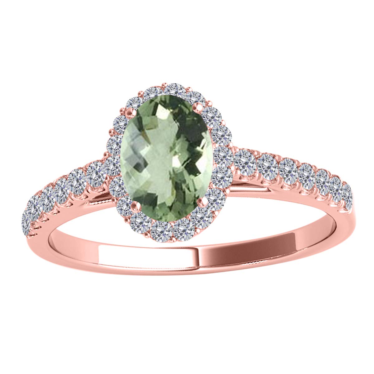 MauliJewels 1.77 Carat Diamond & Oval Green Amethyst Ring for Women - 10K Rose Gold Shared Prong Setting - Perfect for Engagement, Anniversary & Special Occasion Gifts