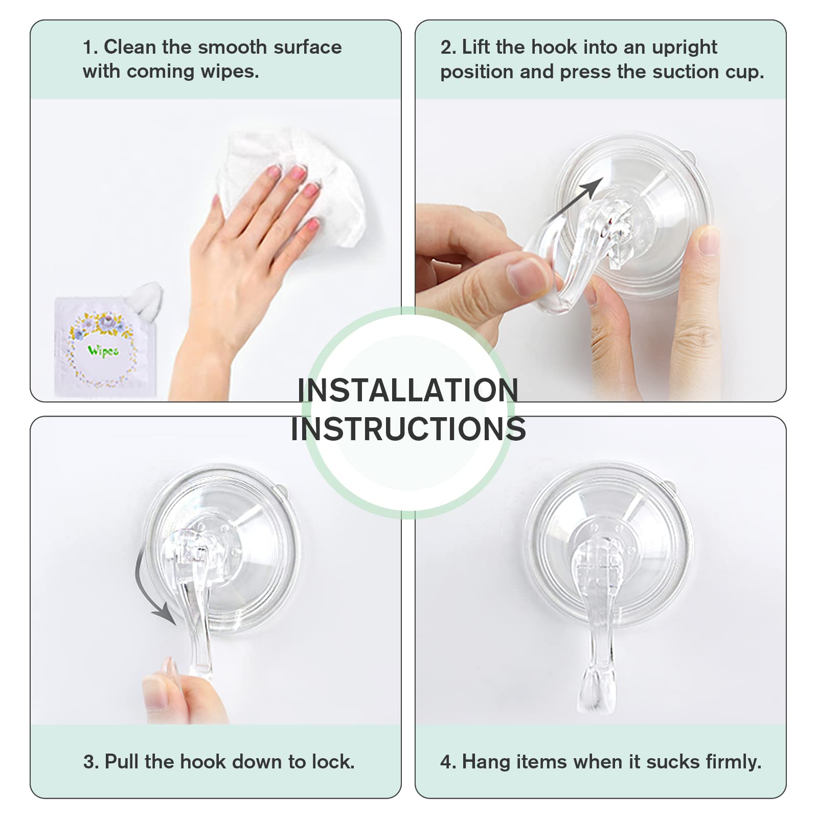 VIS'V Heavy Duty Large Suction Cup Hooks with Wipes - 5 Pack Clear Removable & Reusable Hooks for Bathroom, Kitchen, Shower, Car, RV - Strong Adhesive Hangers for Organizing Towels, Keys, Utensils