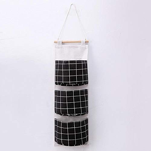 Nikgic Cotton and Linen Hanging Storage Organizer Bag - 3 Pockets for Magazines, Clothes & Accessories - Perfect for Closet, Door & Wall Organization