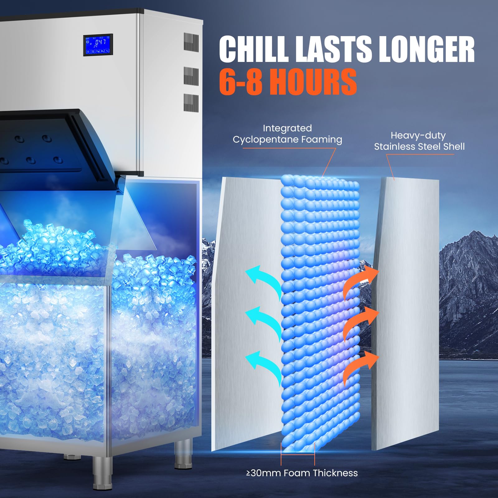 350Lbs/24H Commercial Ice Maker Machine with Pro Compressor & ETL Approval - 250Lbs Storage Bin, 700W Auto Self-Cleaning, Stainless Steel Industrial Ice Machine for Bars, Cafes, Restaurants & Businesses - Perfect for High-Volume Beverage Service and Food Preservation