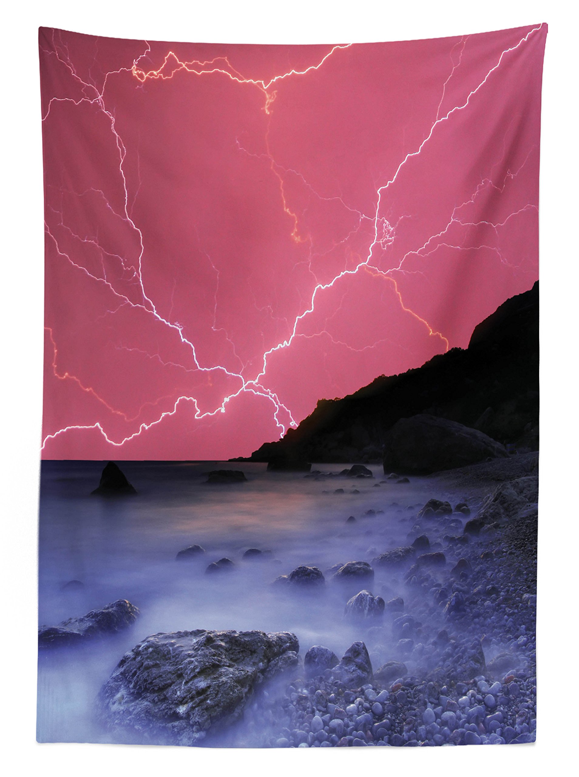 Ambesonne Waterproof Outdoor Tablecloth - Vibrant Thunderstorm & Colorful Sky Design, Washable Picnic Table Cover 58x104 Inches (Pink & Grey) - Perfect for BBQs, Garden Parties & Camping Trips