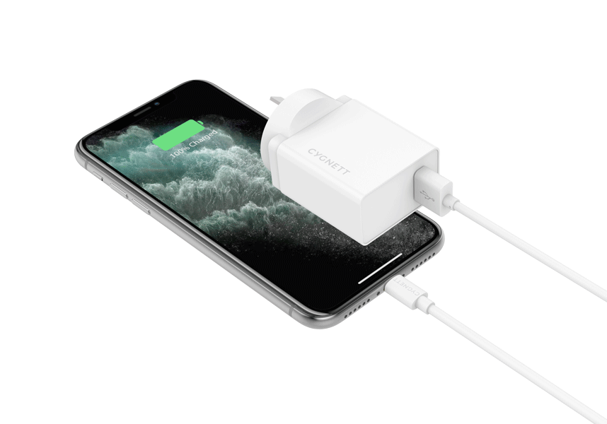 Cygnett POWERPLUS 12W Fast Wall Charger with Lightning to USB A Cable - Perfect for iPhone Charging at Home, Office & Travel