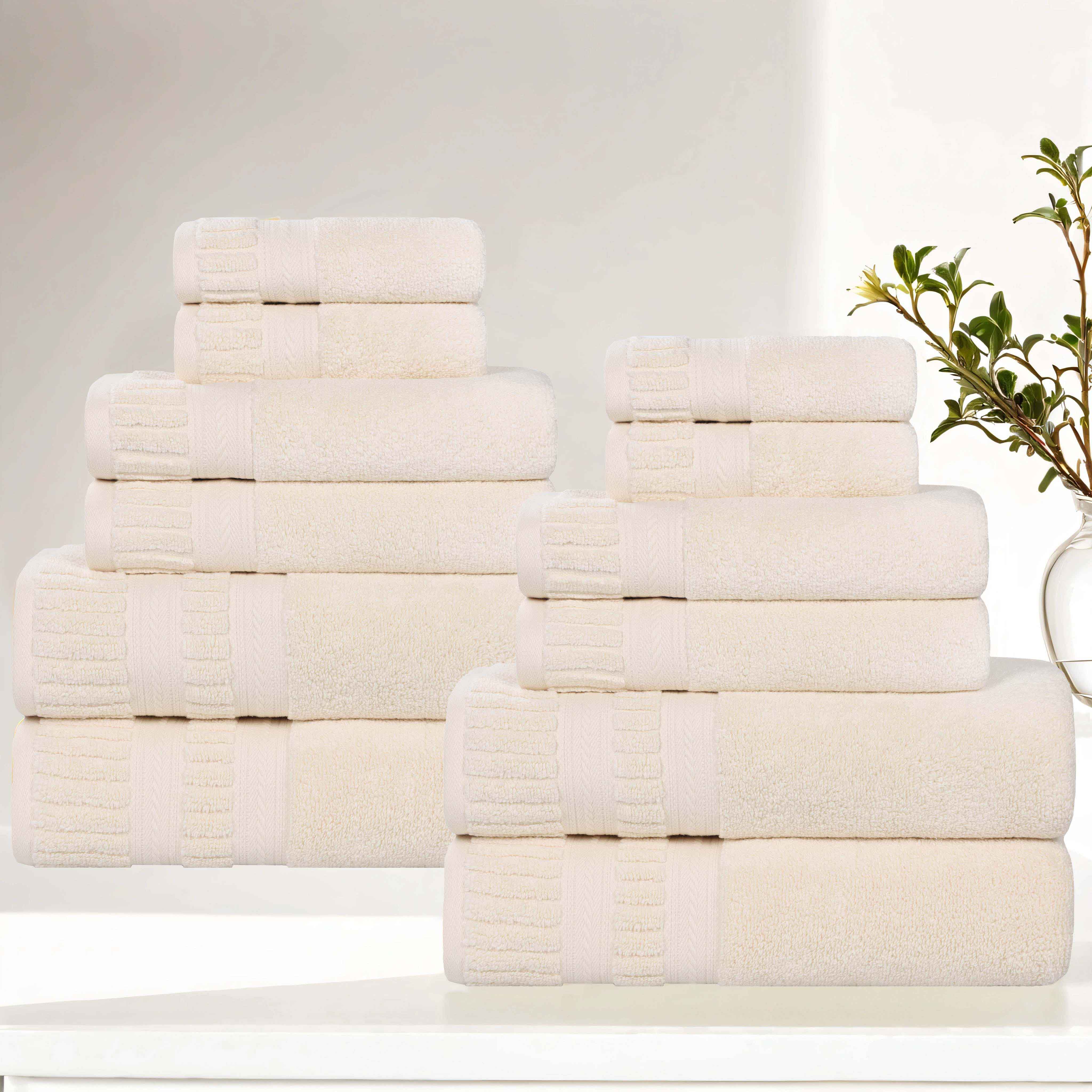 Venice 12-Piece Zero Twist Cotton Towel Set - Medium Weight, Super Absorbent & Soft Bath Towels for Spa, Gym, and Home Use