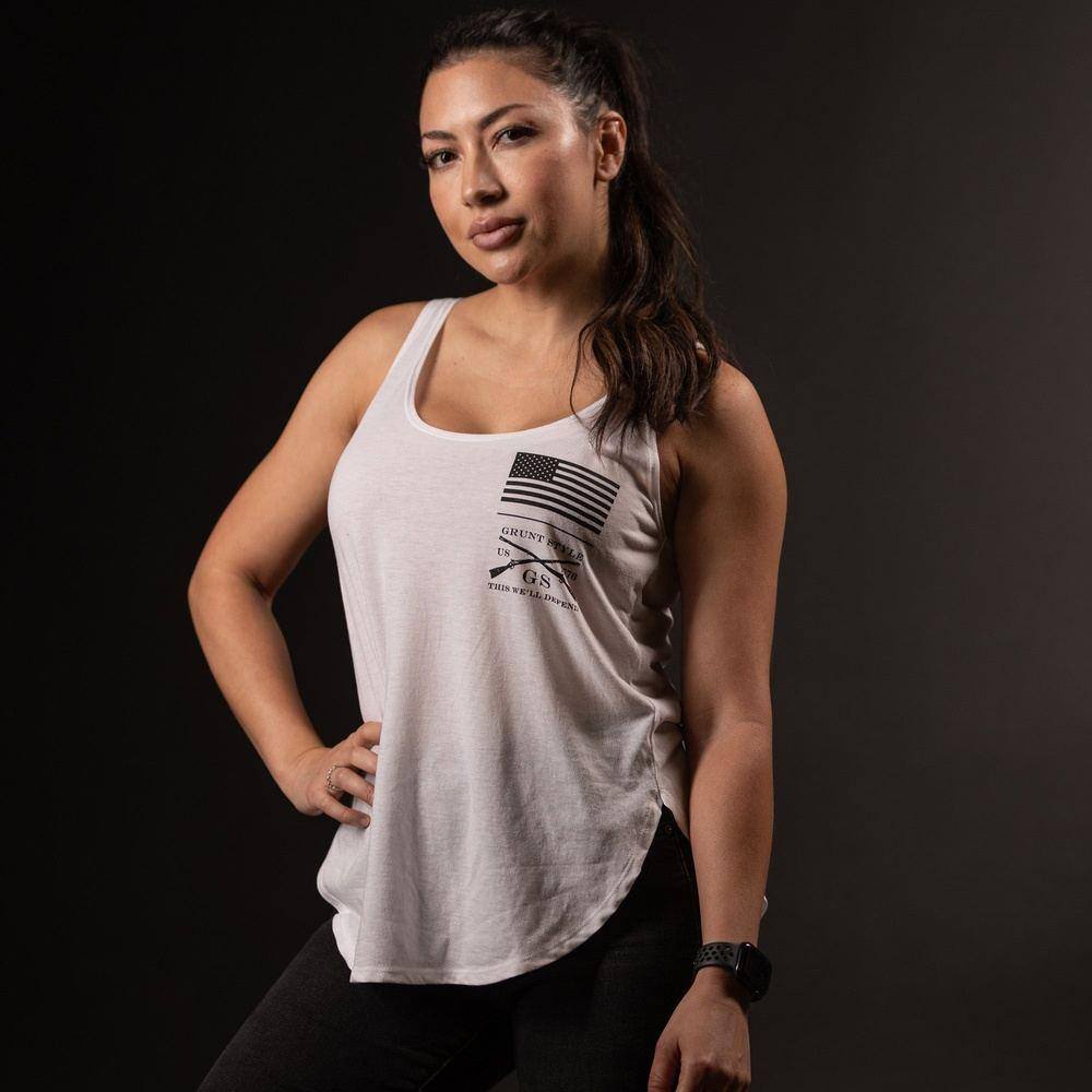 Women's Strength Through Suffering Flowy Tank Top - White - Perfect for Yoga, Workouts & Casual Summer Outfits