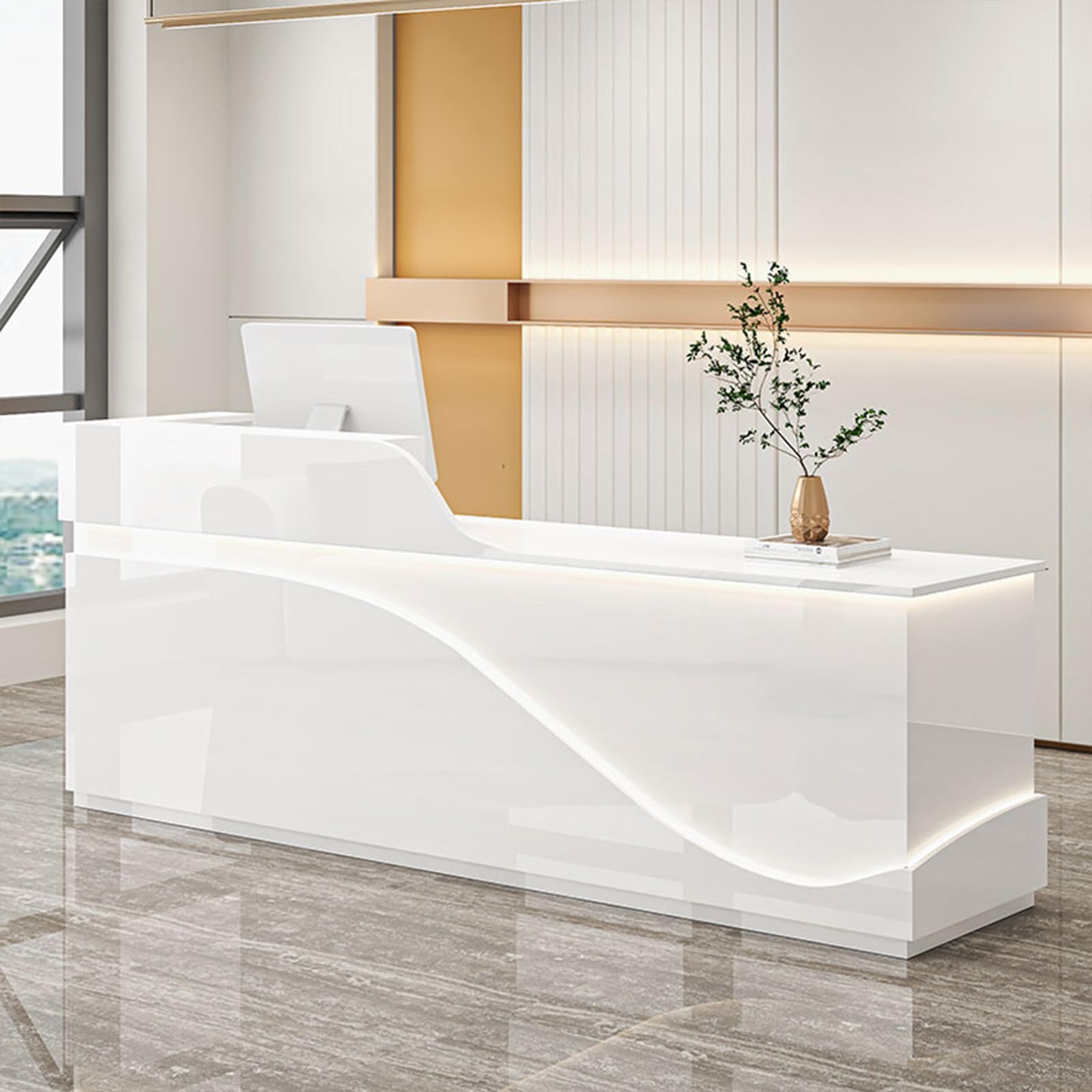 Modern Wooden Reception Desk with Counter & Lockable Drawer - 150x60x100cm Office Front Desk for Lobby, Reception Room, Beauty Salon - Durable Workstation for Professional Spaces