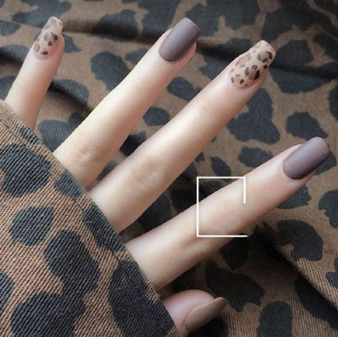 24-Piece Brown Purple Tiger Print Press-On Nails Set - Matte Finish Long Fake Nails with Nail Glue & Sticker Kit for Women | Easy DIY Nail Extensions for Parties, Weddings & Special Occasions