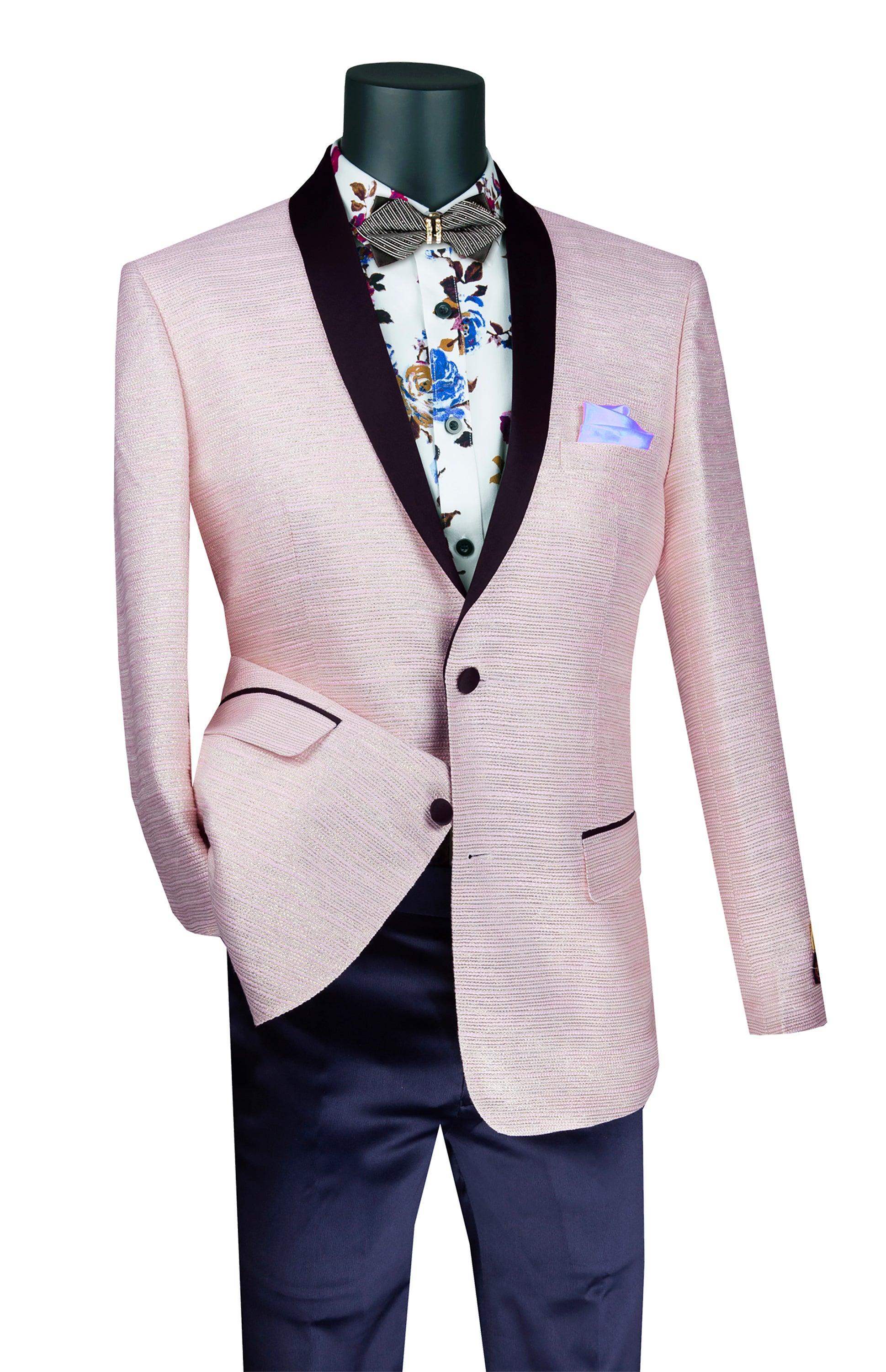 Pink Metallic Stripe Slim Fit Jacket with Black Shawl Lapel - Women's Fashion Blazer for Office, Party & Evening Wear